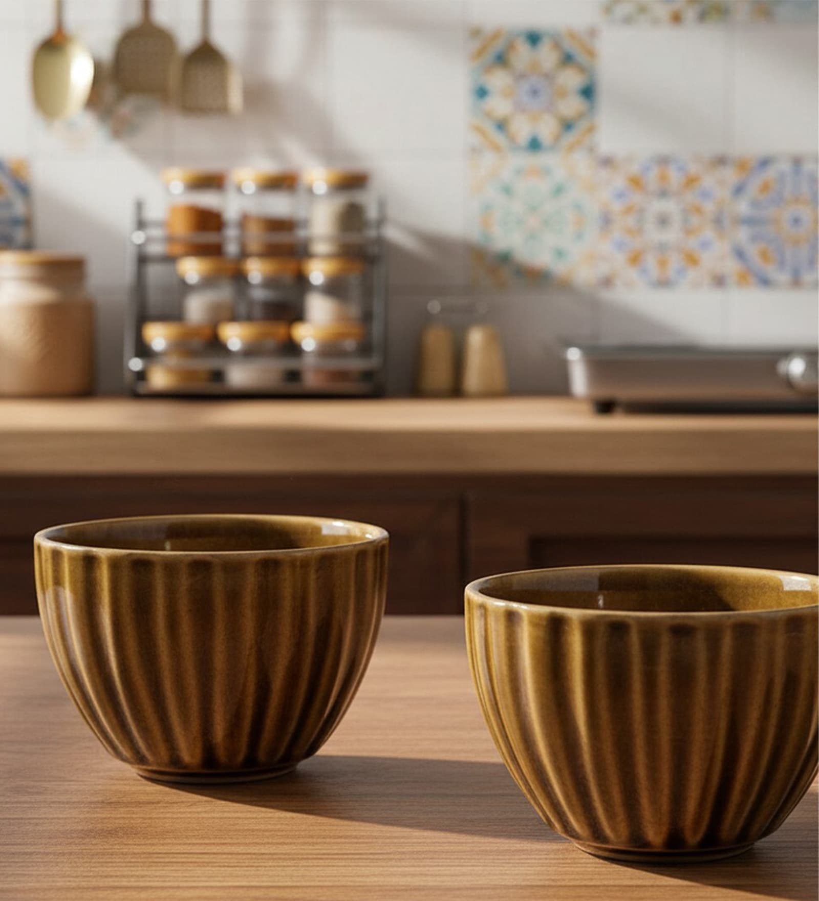 Golden Ember Ceramic Bowl Set of 2(275ml Each)