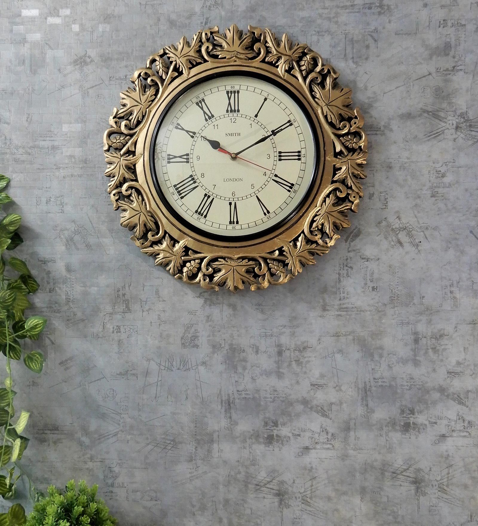 Gold Engineered Wood Novelty Traditional Wall Clock