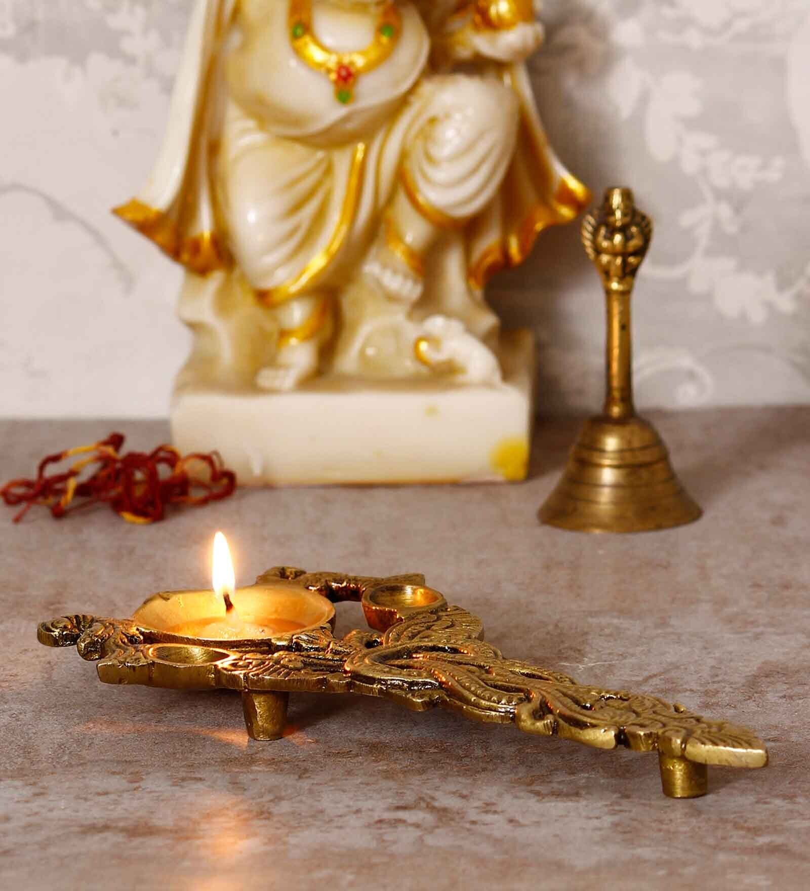 Golden Ethnic Carved 7.5 Inch Brass Diya