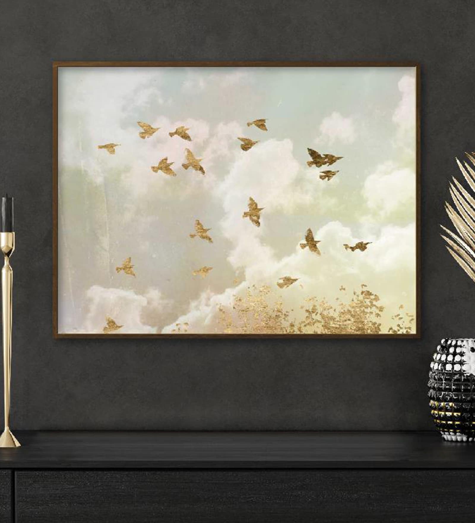 Golden Flight Gold Canvas Framed Wildlife Art Print