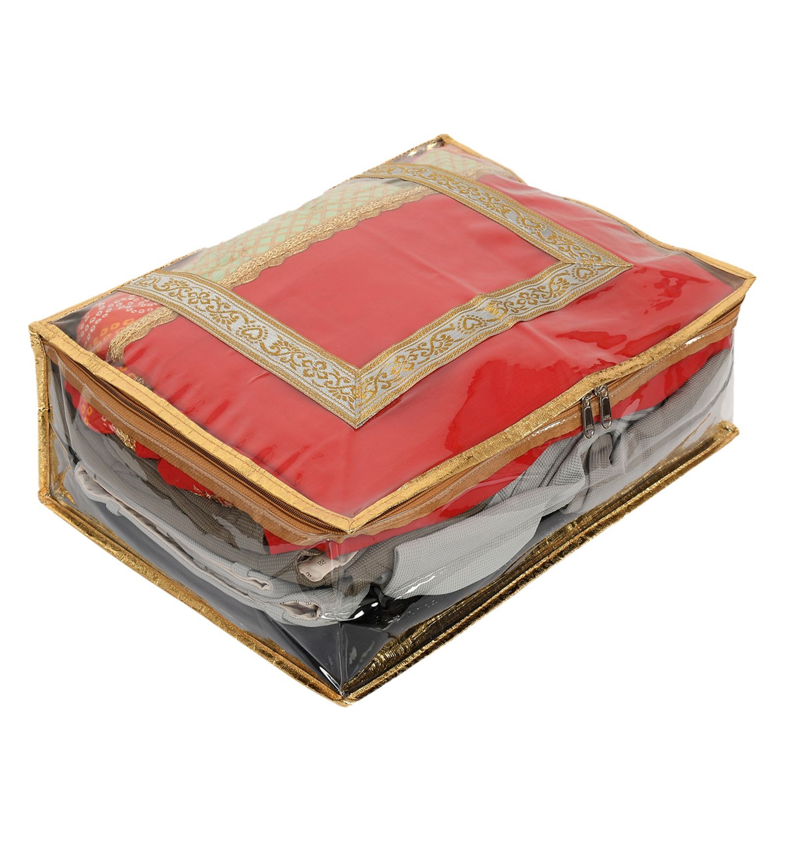 Golden Floral Pvc Foldable Underbed Organizer
