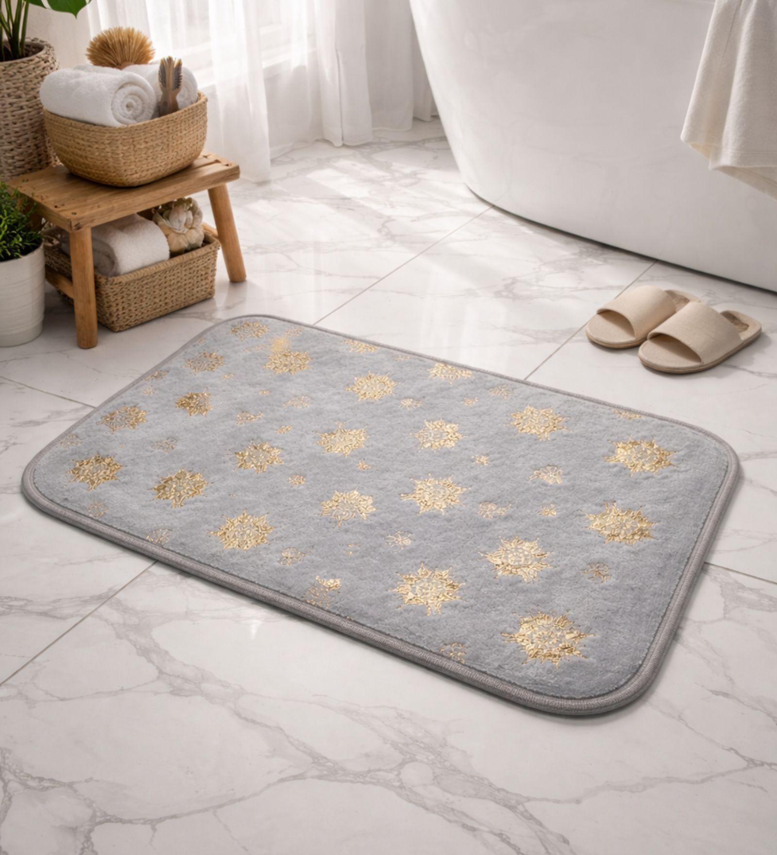 Golden Flower Memory Foam Bath Mat (60 40 cm)