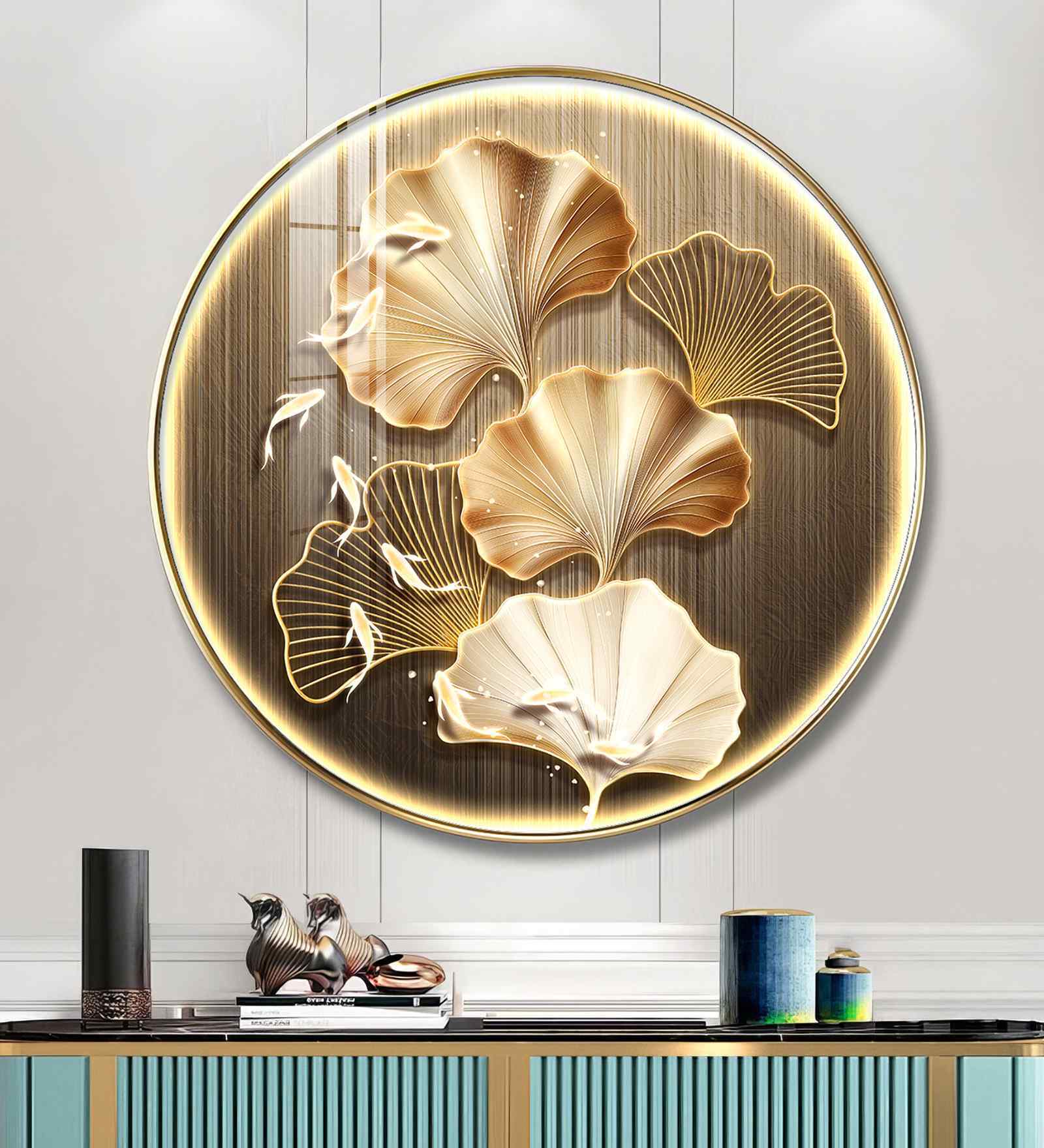 Golden Fusion Petal Acrylic Round Wall Art
