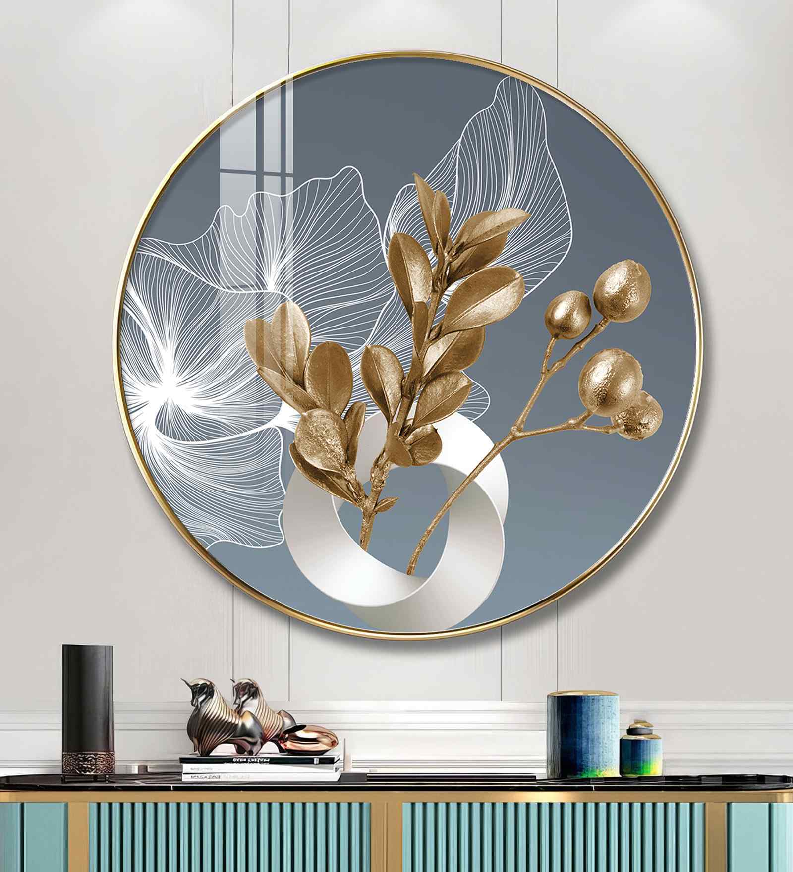 Golden Fusion Petal Acrylic Round Wall Art
