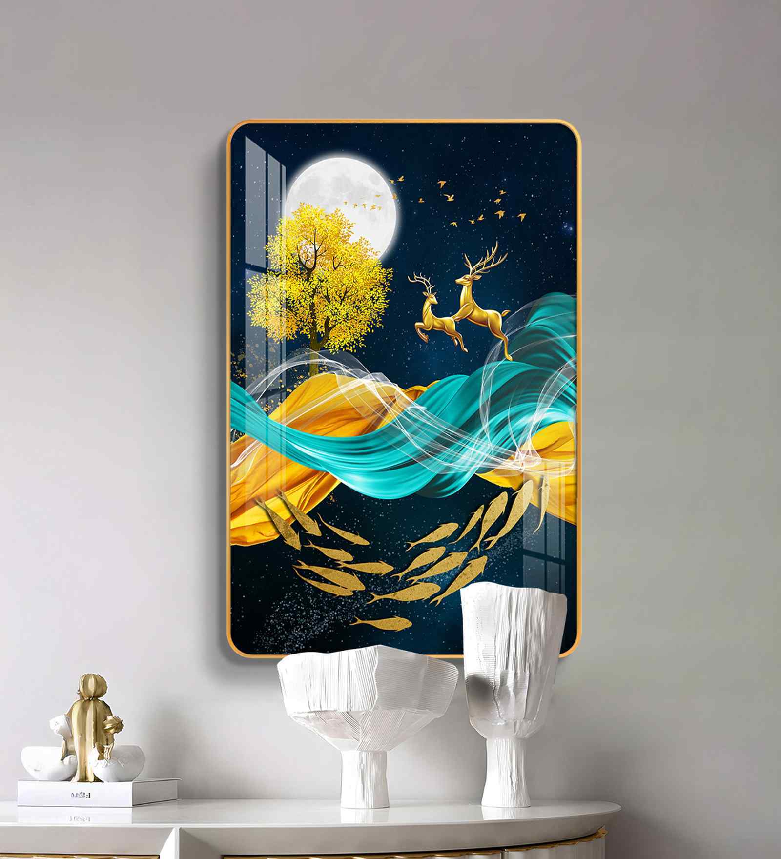 Golden Harmony Deer MDF Wood Acrylic Wall Art