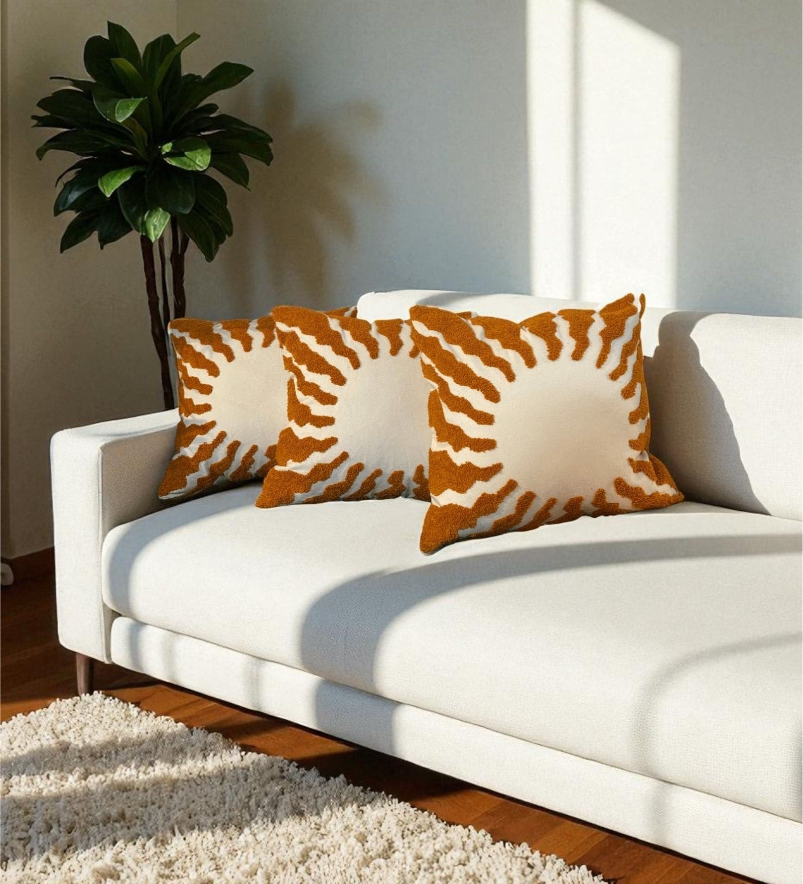 Yellow Striped Cotton Embroidered 18x18 inches Cushion Covers Set of 3