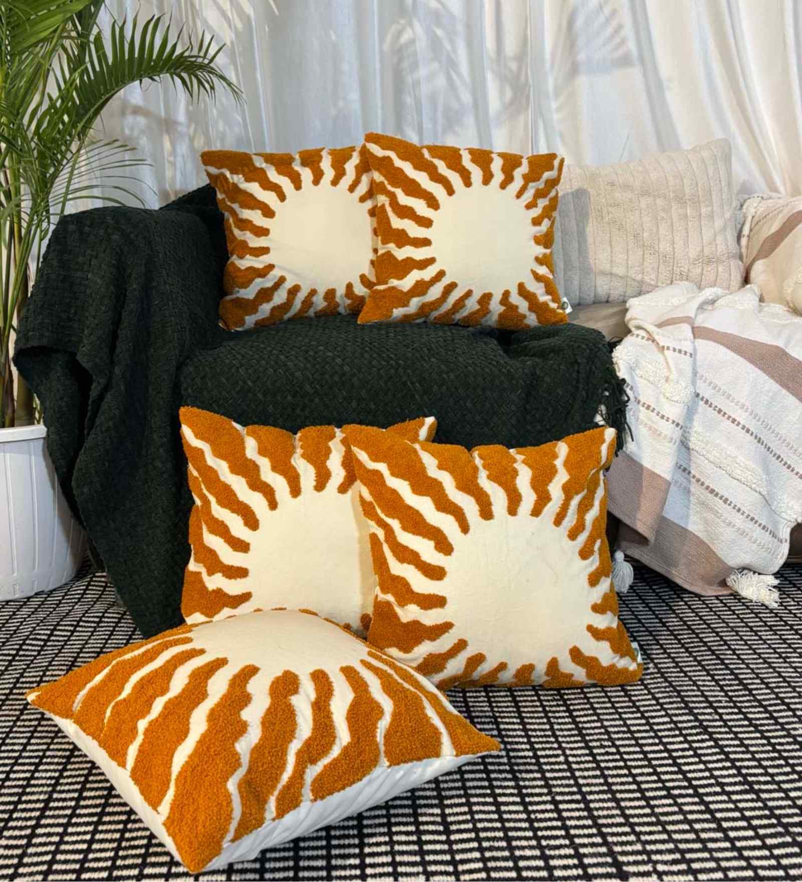 Yellow Cotton Embroidered 18x18 inches Cushion Covers Set of 5