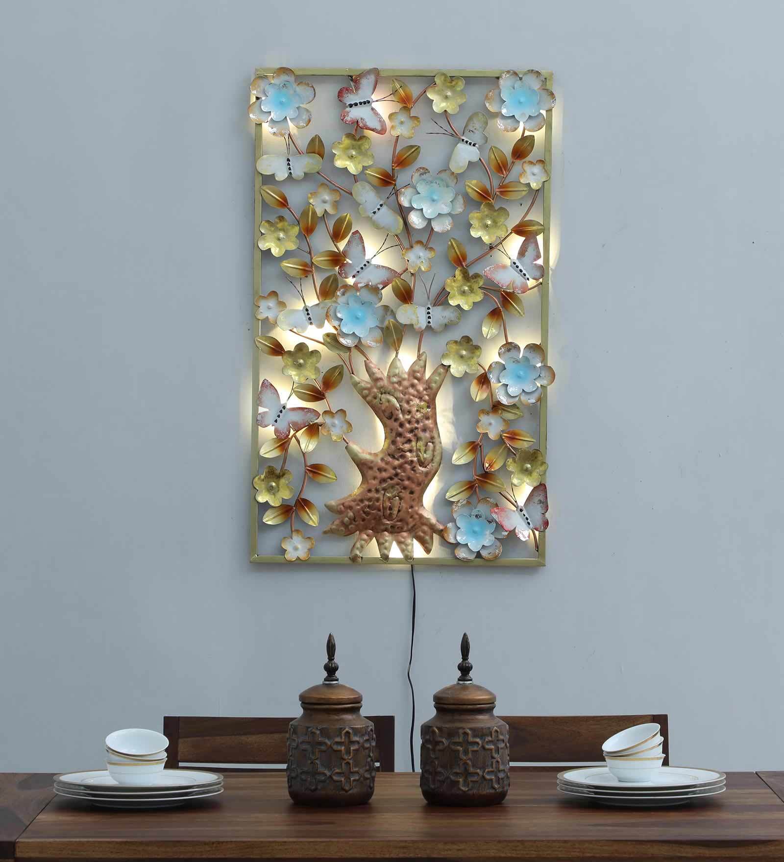Golden Iron Frame Butterfly Tree Metal Wall Art