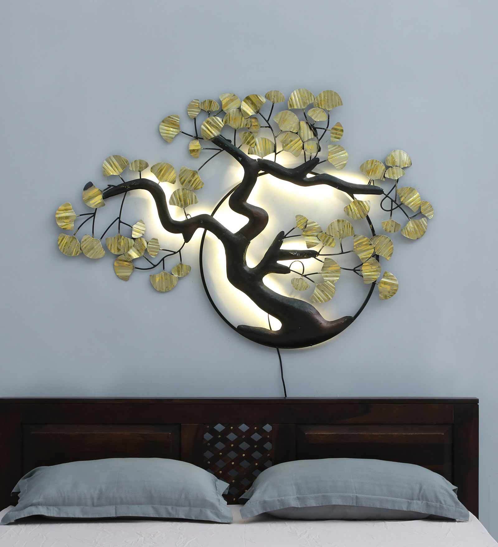 Golden Iron Ring Tree Metal Wall Art