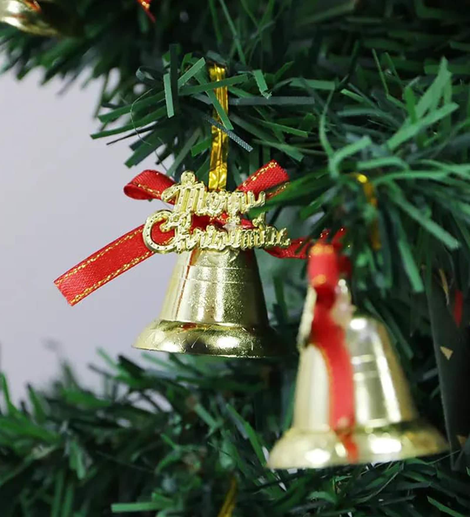 Golden Jingle Bell for Christmas Tree Set of 6 Hanging Ornaments Items