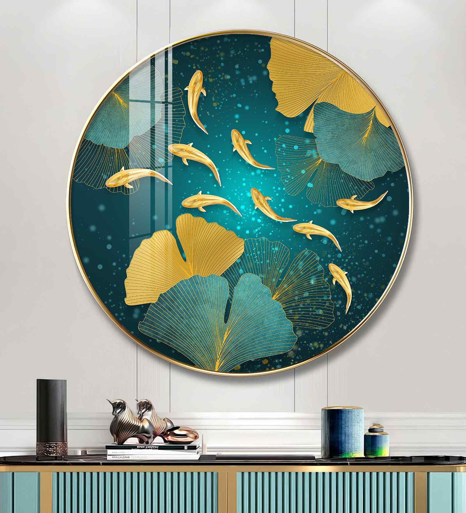 Golden Koi Fish Acrylic Round Wall Art