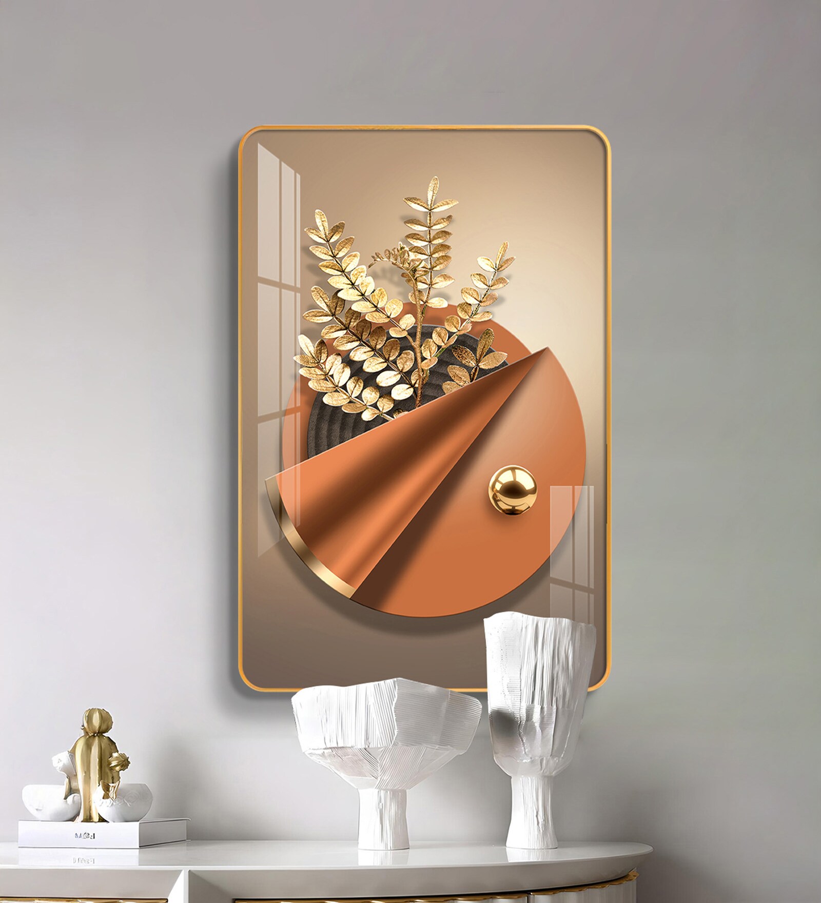 Golden Leaf Elegance MDF Wood Acrylic Wall Art
