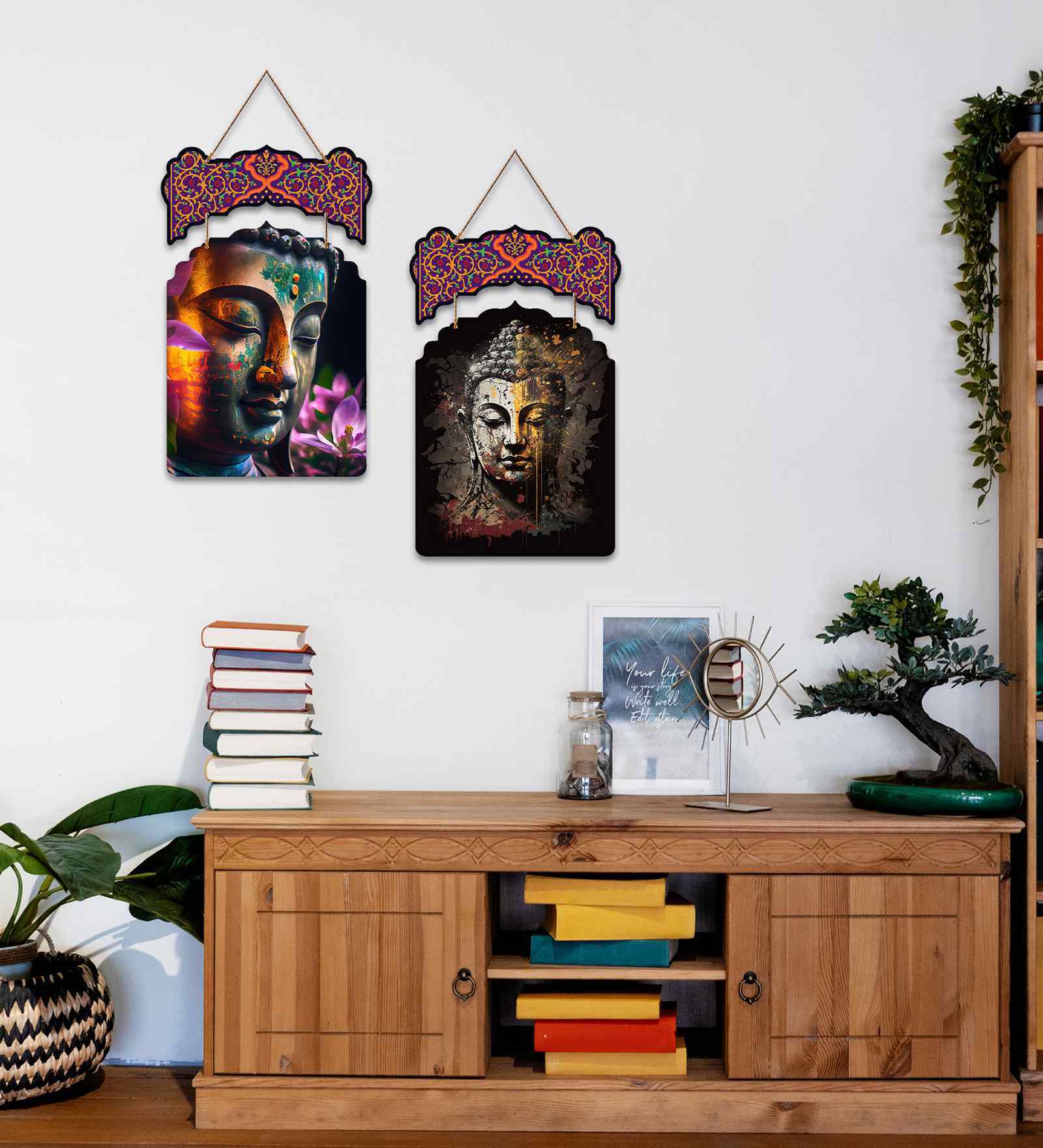 Set of 2  Buddha Wooden Wall Hanging