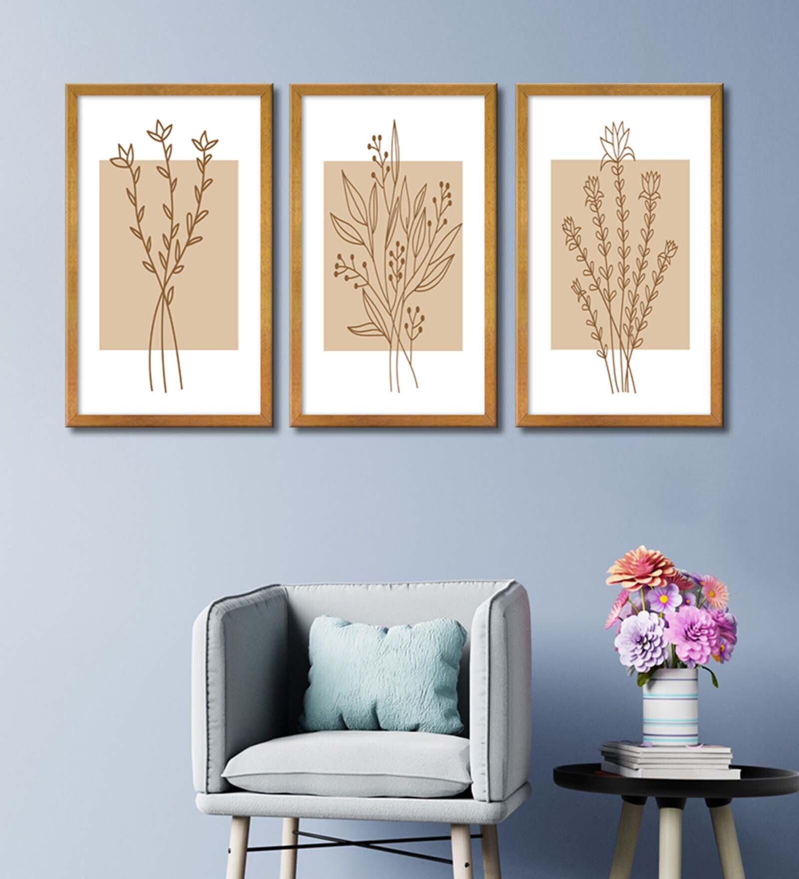 Golden Leaves Canvas With Golden Frame Art Panel