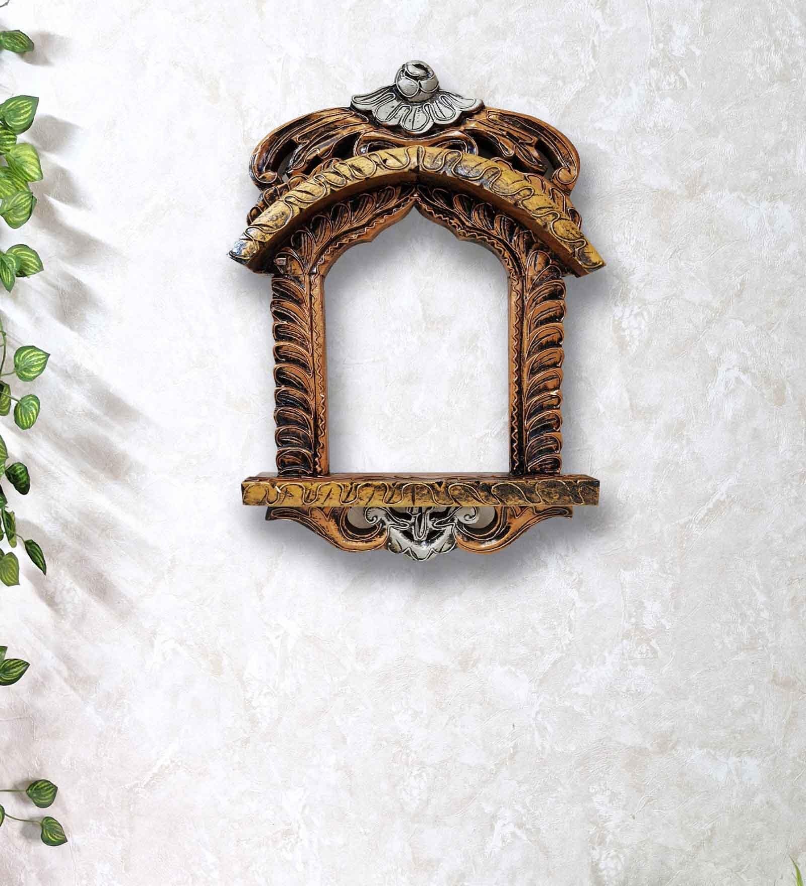 Golden Mango Wood Traditional Rajasthani Jharokha