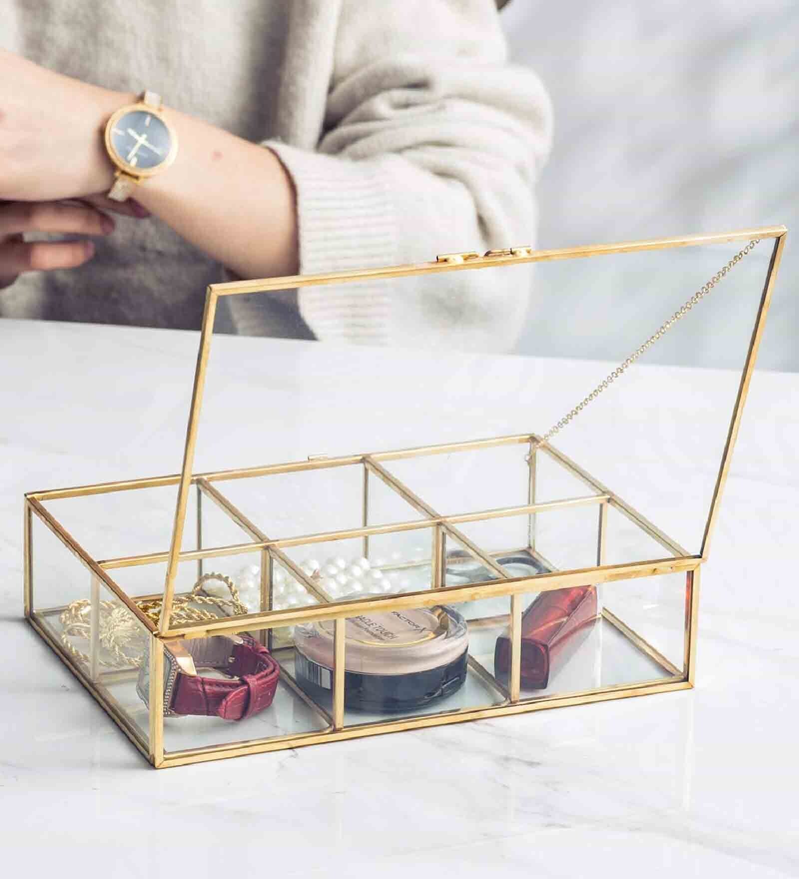 Buy Golden Metal ster & Glass Multipurpose Make Up Organiser at 17