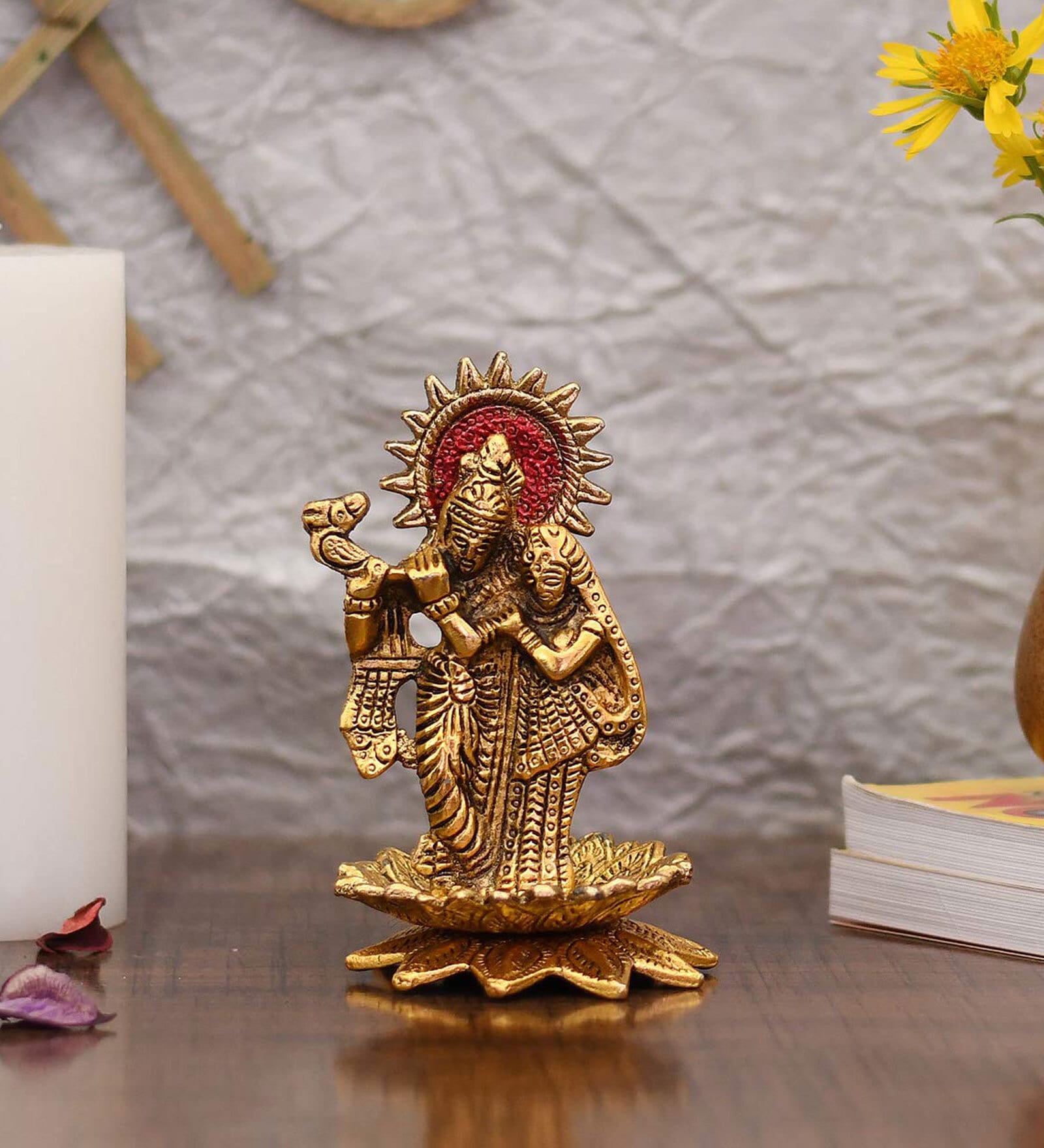 Buy Golden Metal 5.5 Inches Radha Krishna Statue By Craftvatika at 29% ...