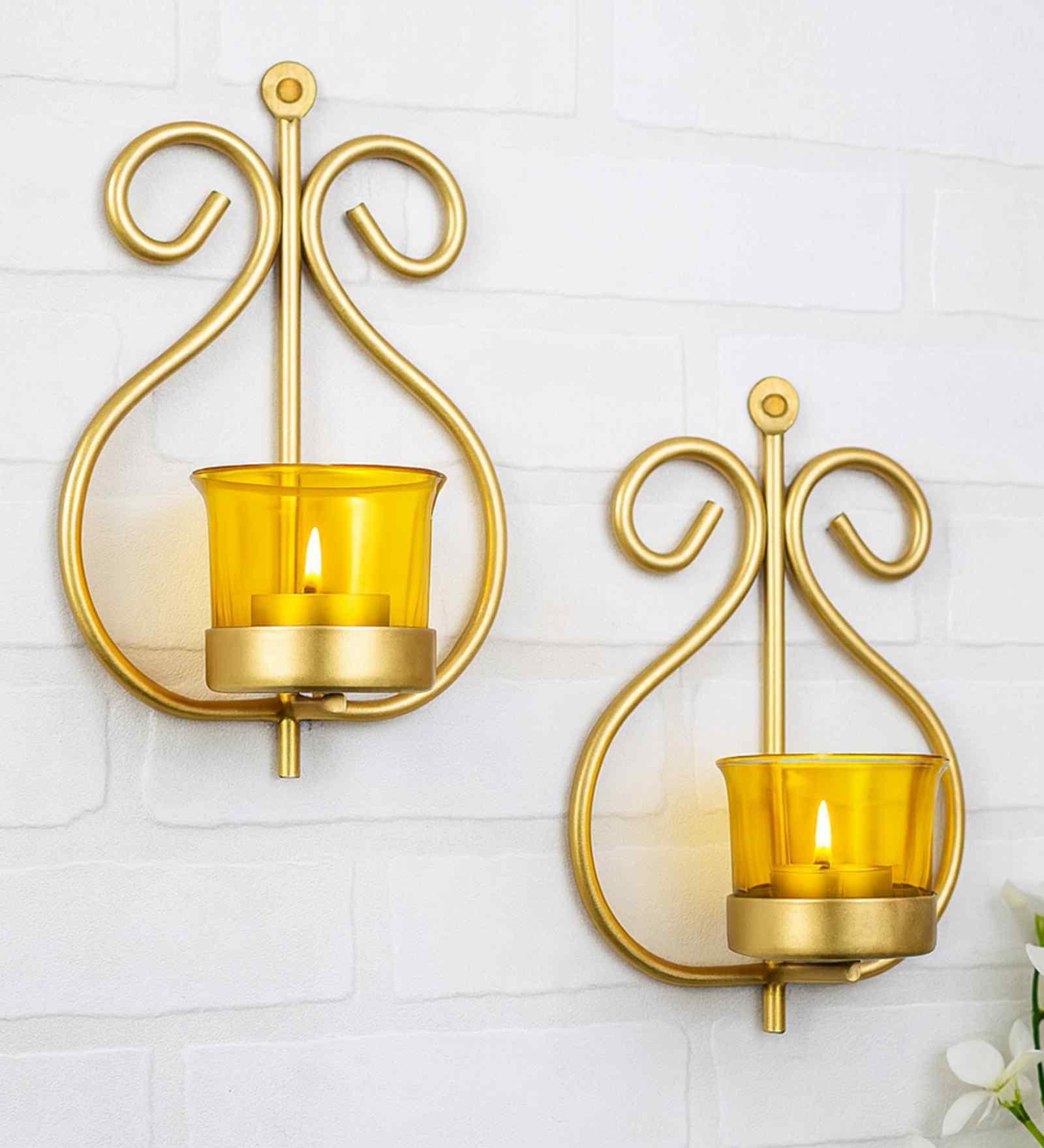 Golden Metal Acton Wall Tea Light Holders (Pack Of 2)