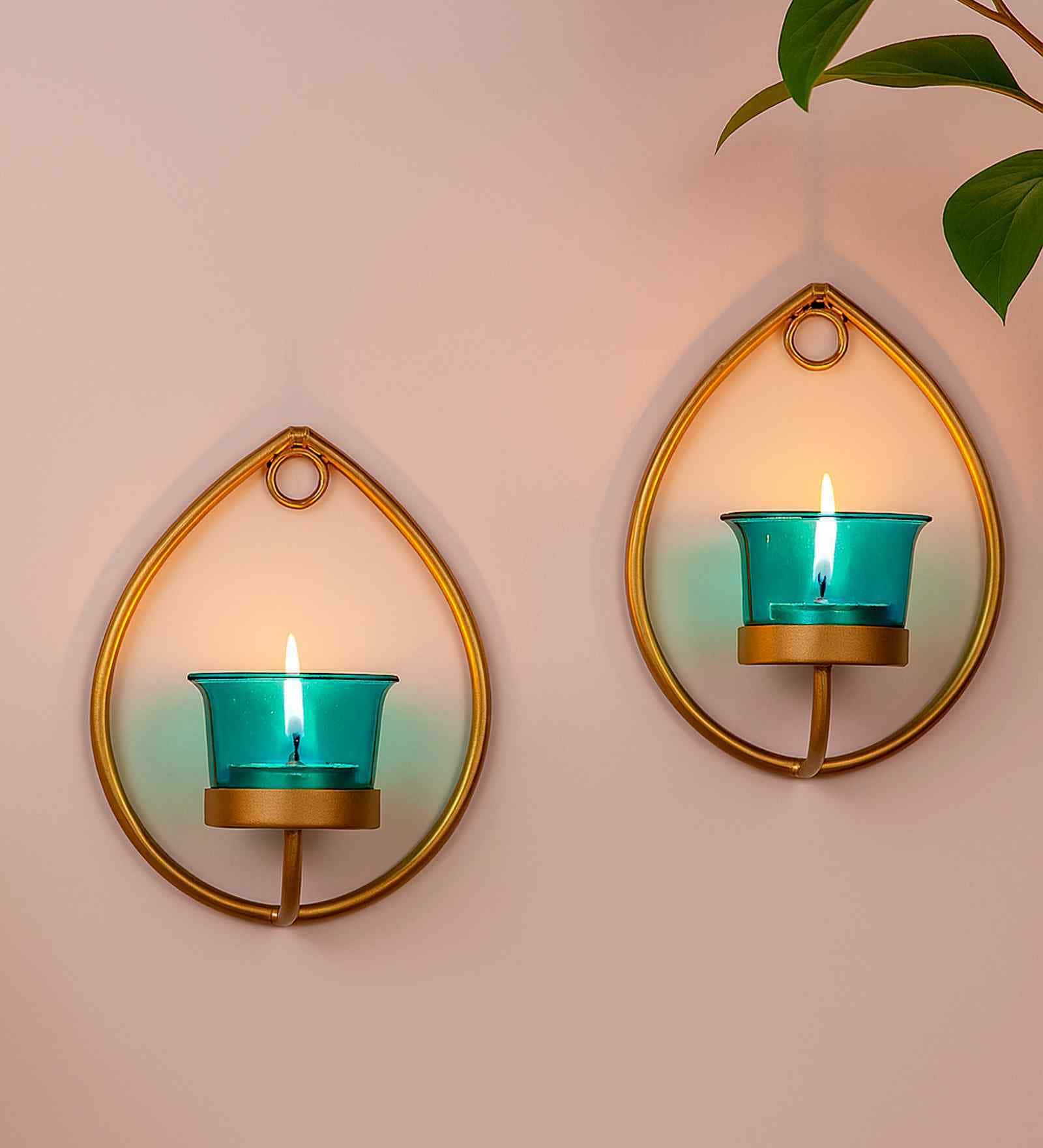 Golden Metal Eliviya Wall Tea Light Holders (Pack Of 2)