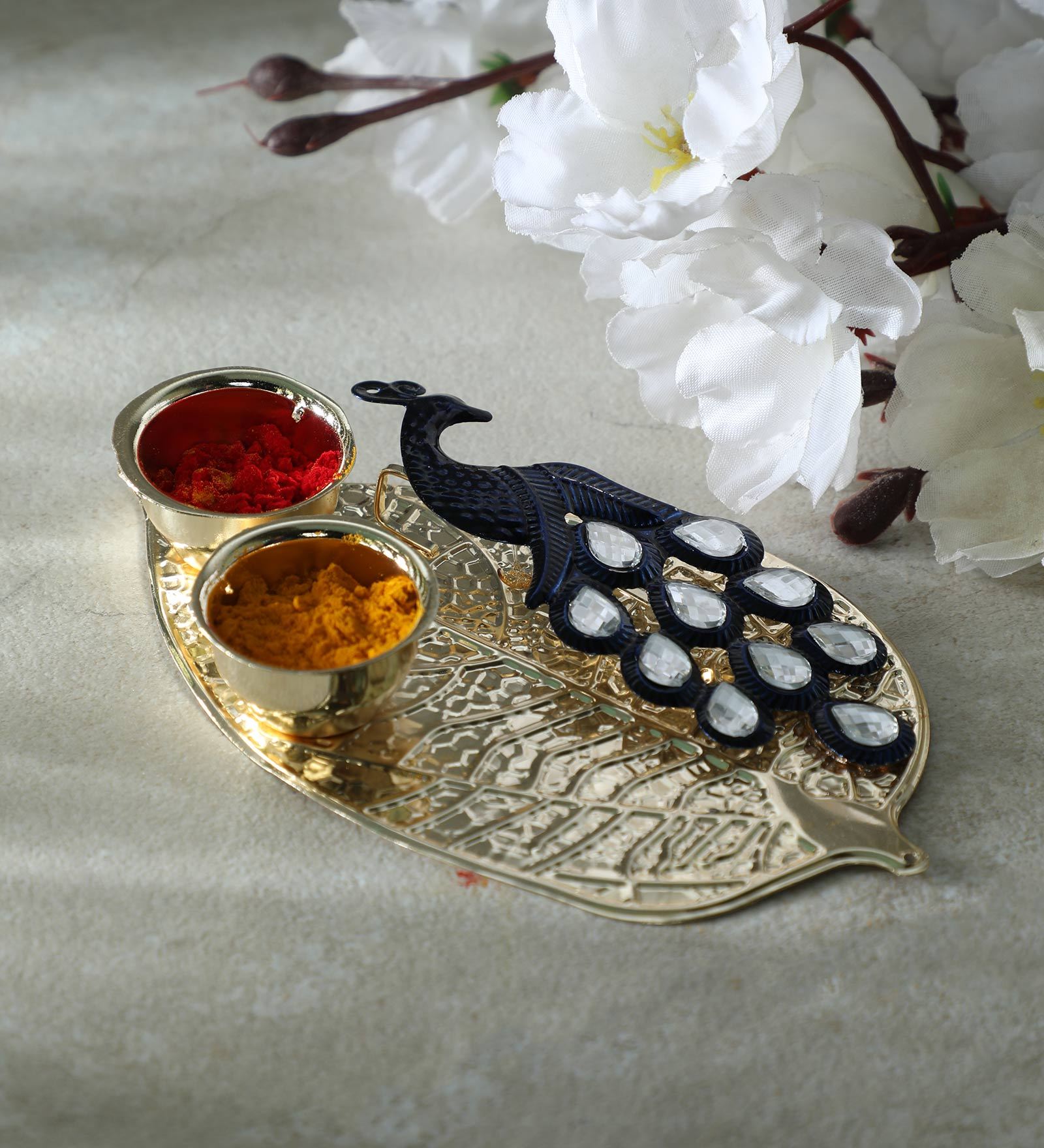 Golden Metal Peacock Haldi Kumkum Box