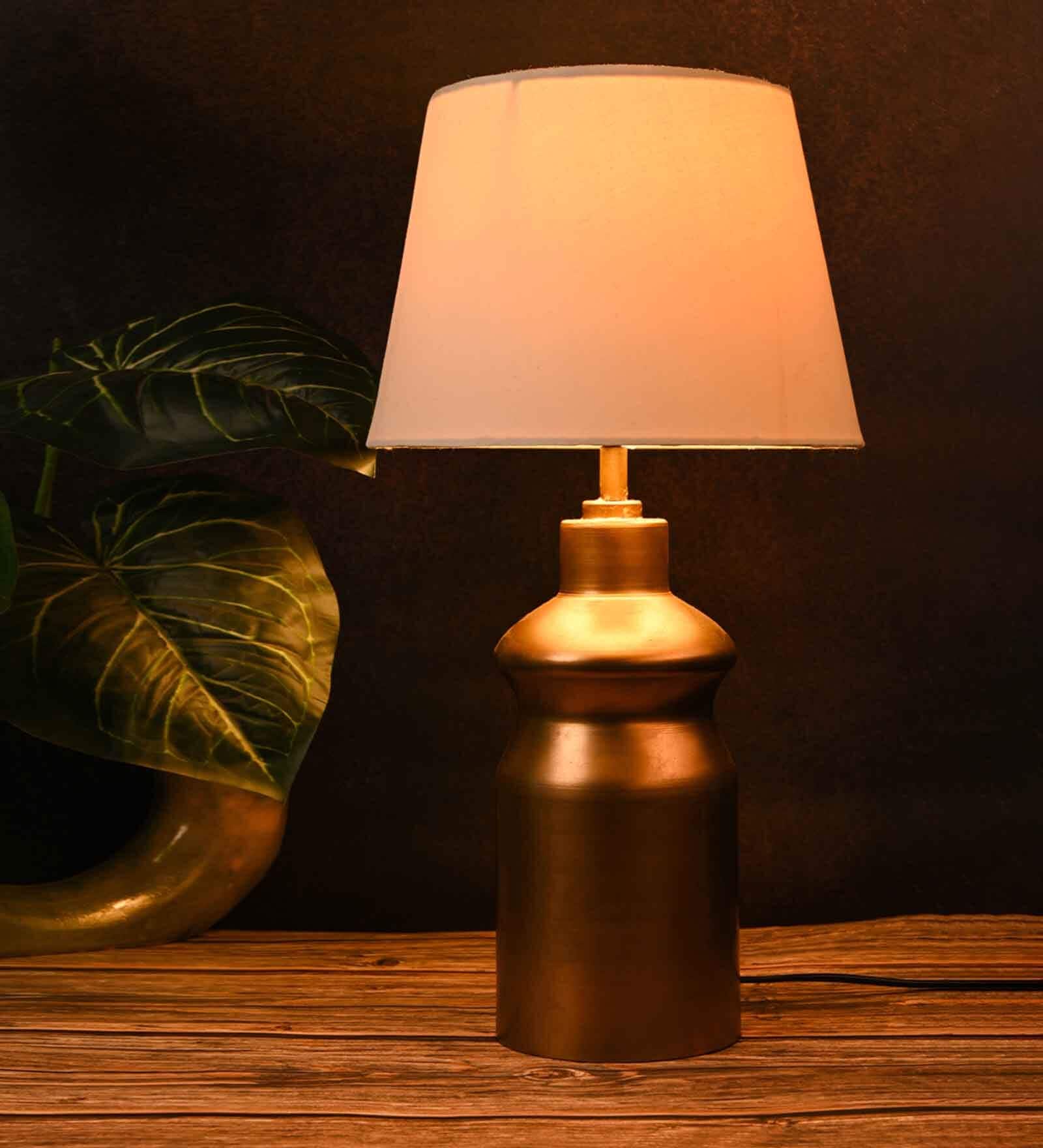 Golden Metal Urn Shaped Lamp with Taper Solid White Shade