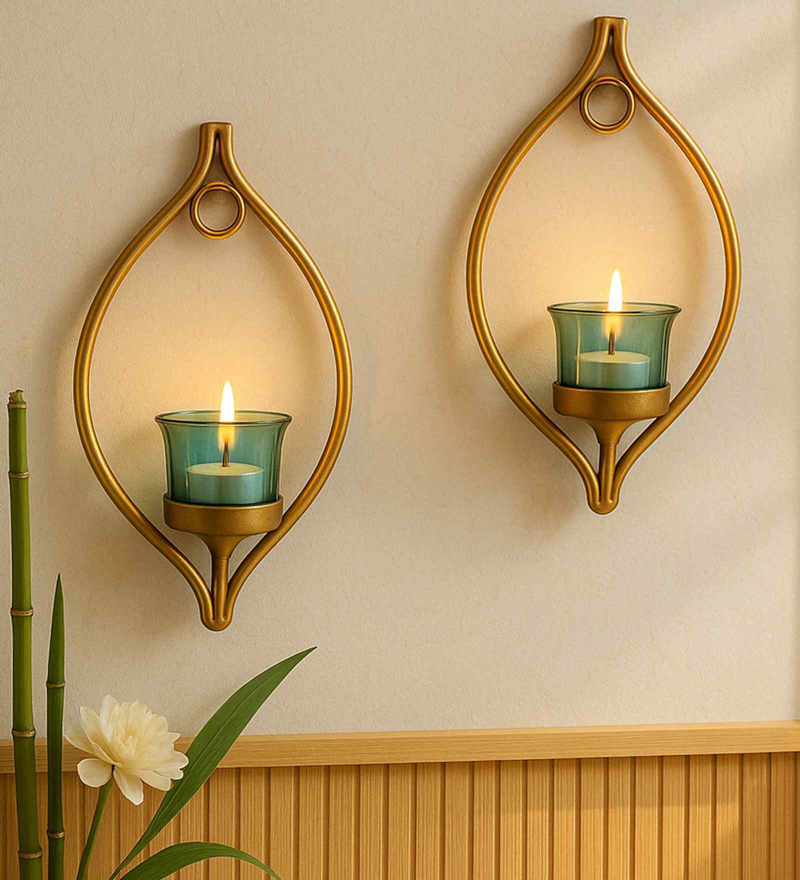 Golden Metal Yuina Wall Tea Light Holders (Pack Of 2)