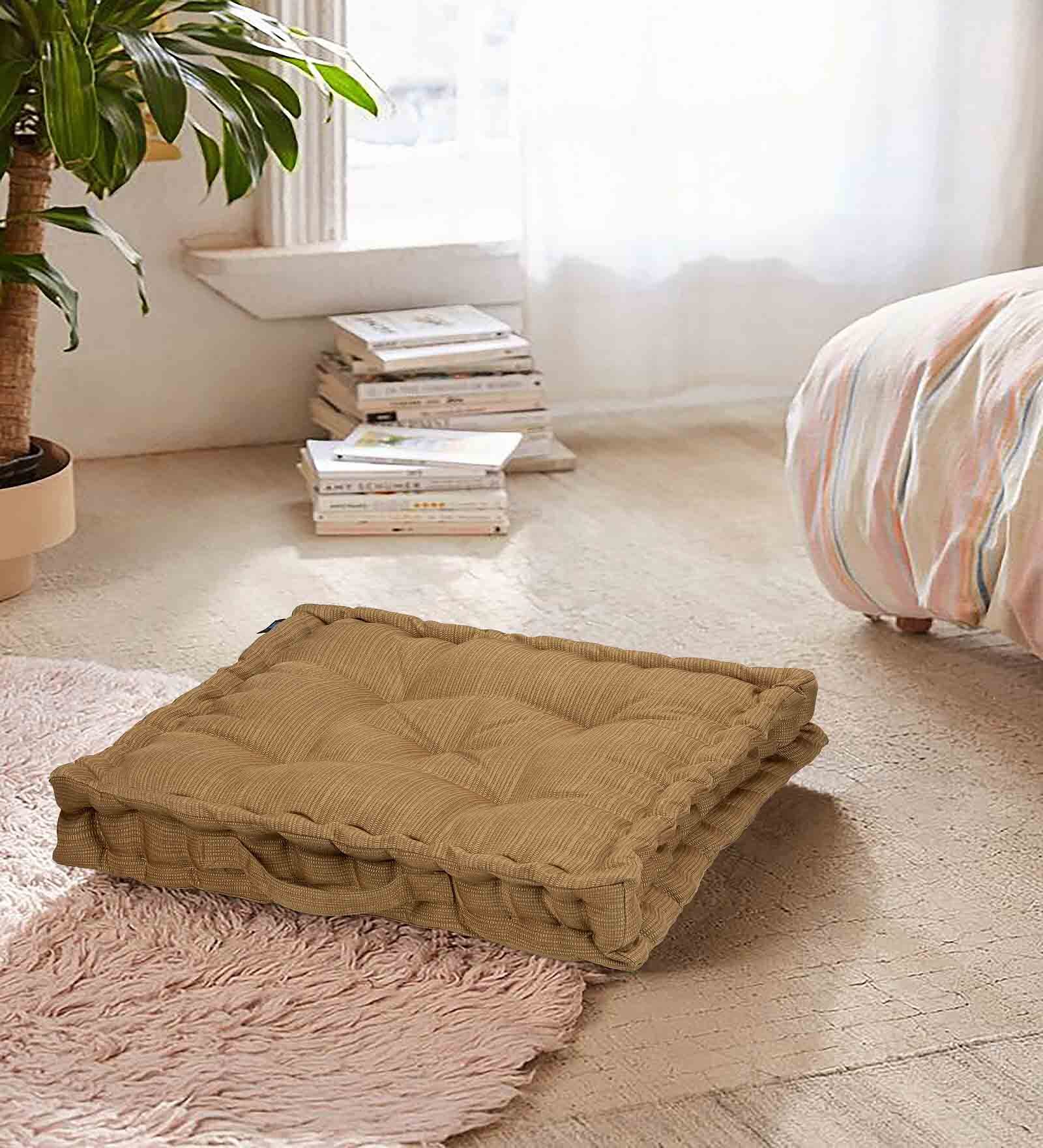 Gold Solid Polyester 20x20 Inches Floor Cushion