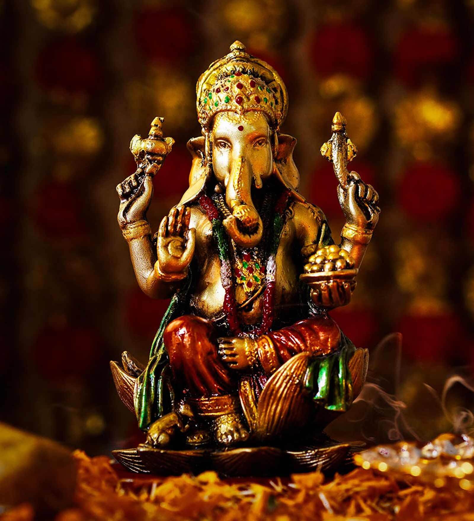 Golden Polyresin 6.6 Inches Ganesha Idol Statue