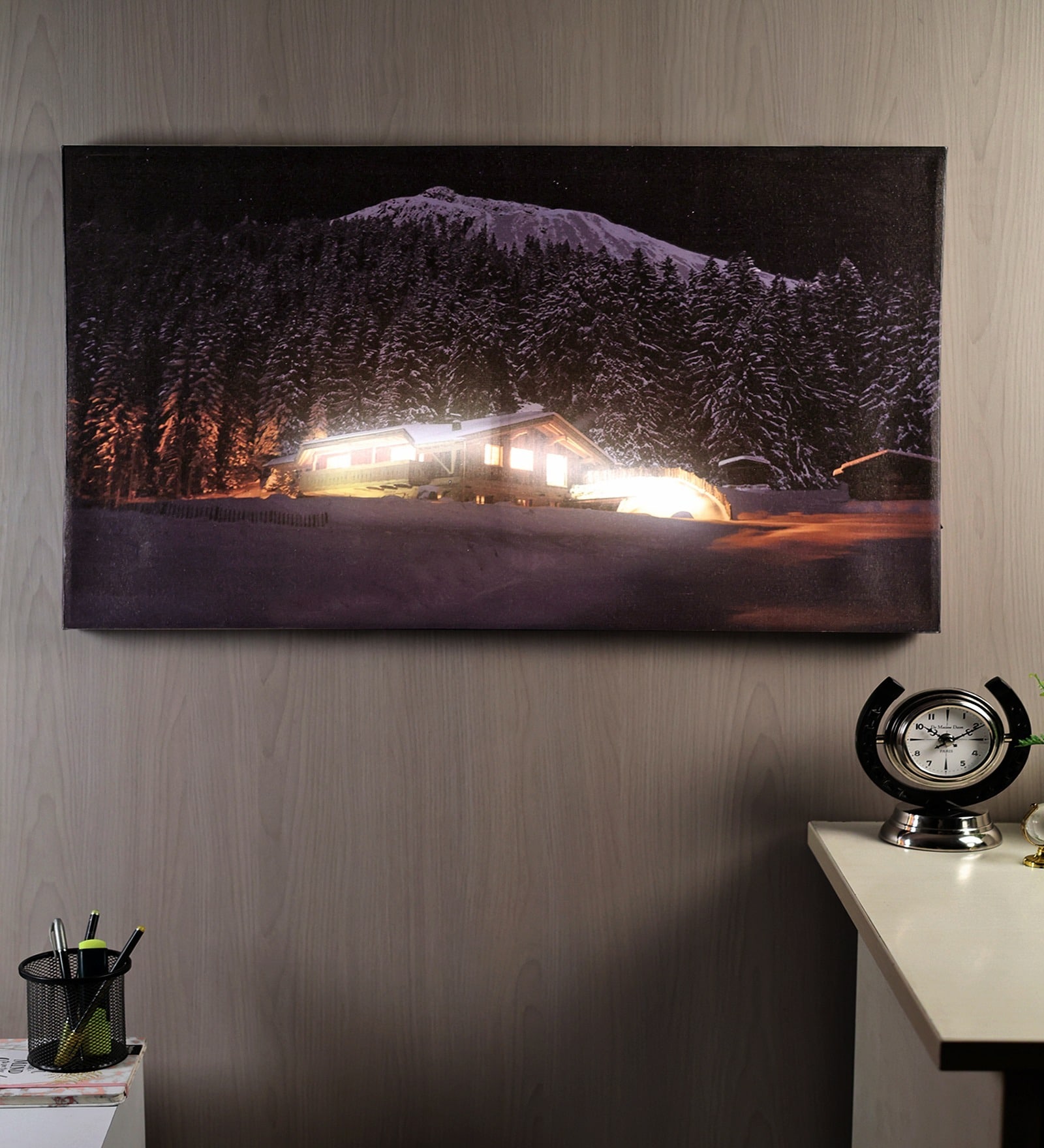 Golden Retreat Illuminated Cabin Wall Art