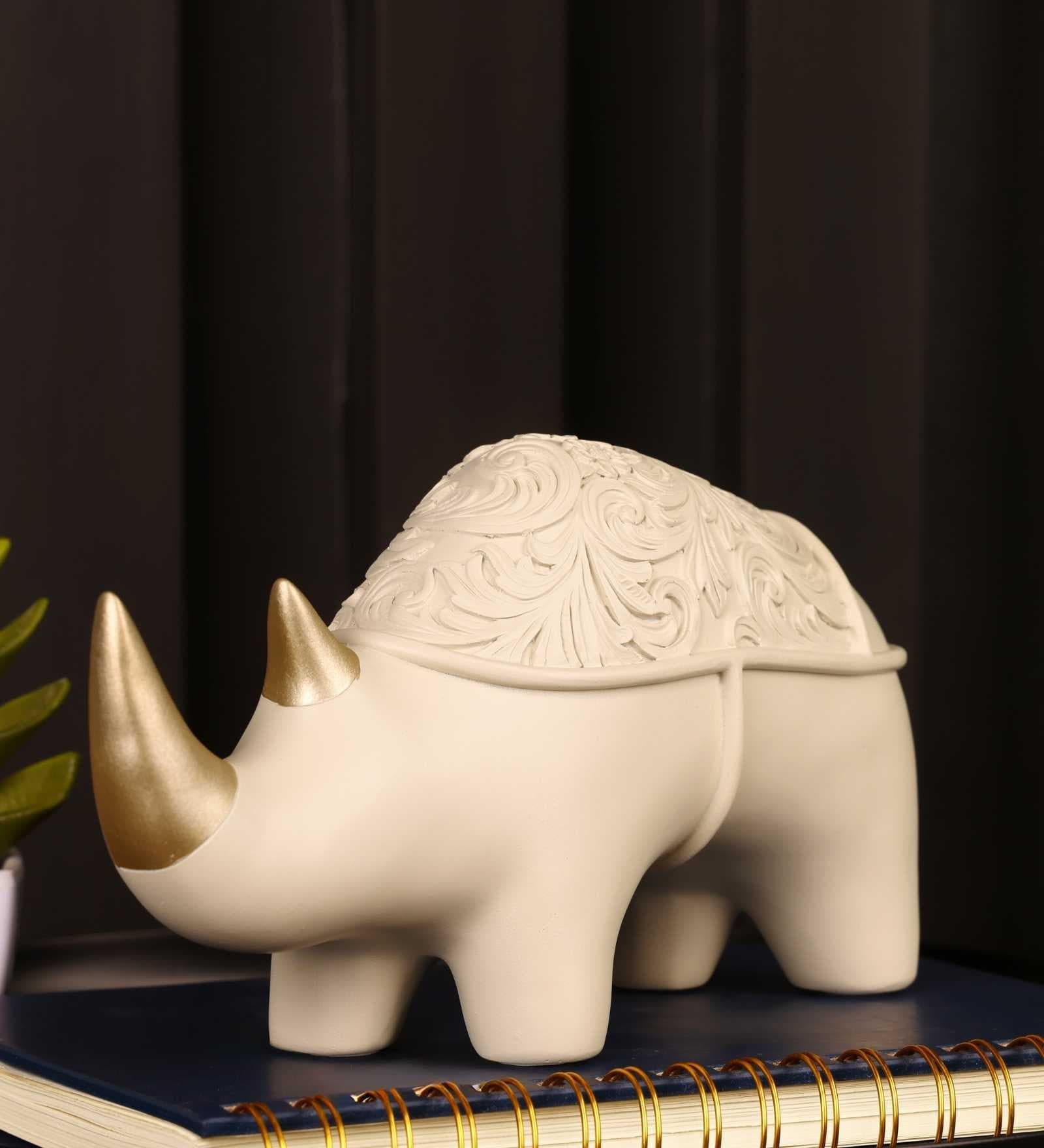White & Golden Rhino Resin Artifact White & Golden Rhino Resin Artifact