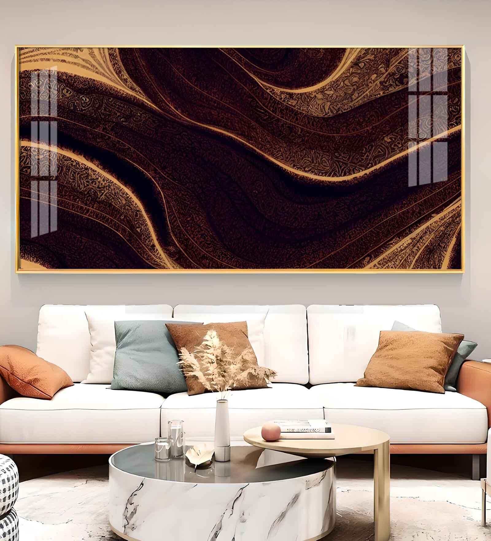 Golden Rhythm Wave Glass Finish Horizontal Wall Art