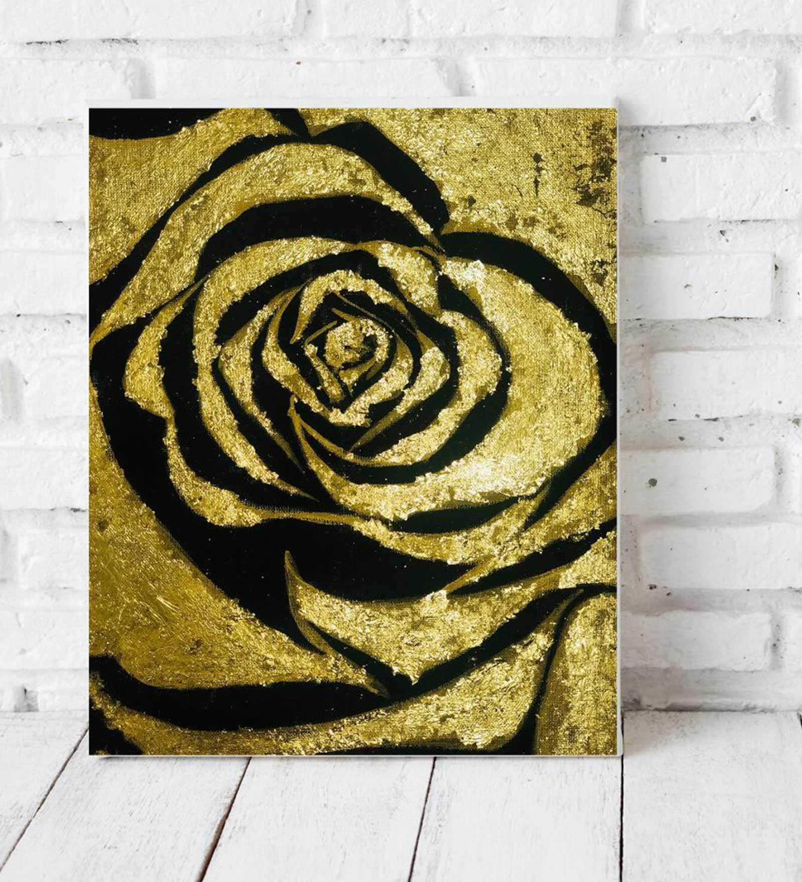 Buy Golden Rose Art Print In Gold By WonderBox Online Floral Art