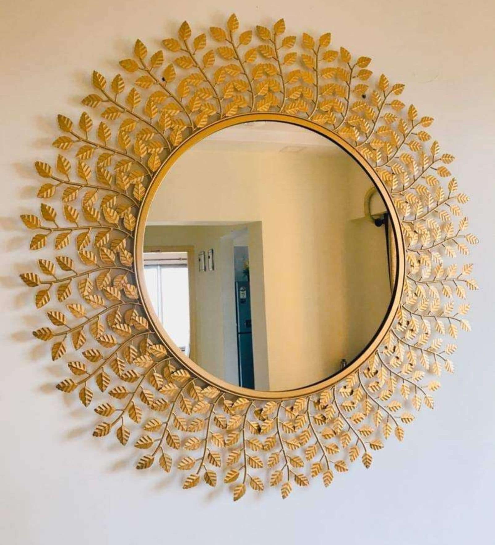 Golden Floral Round Wall Mirror