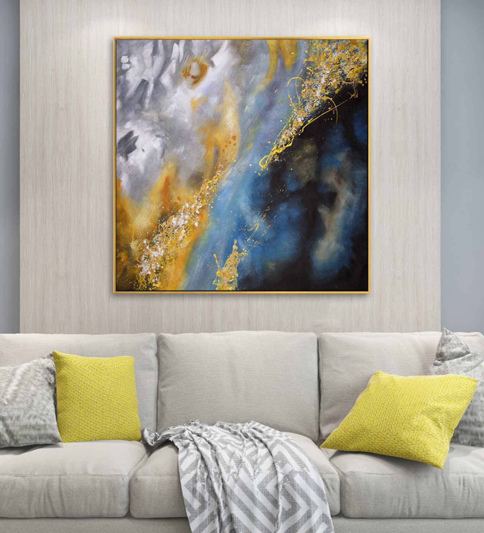 Gold Golden Square Canvas Framed Acrylic Paint Hand Paintings