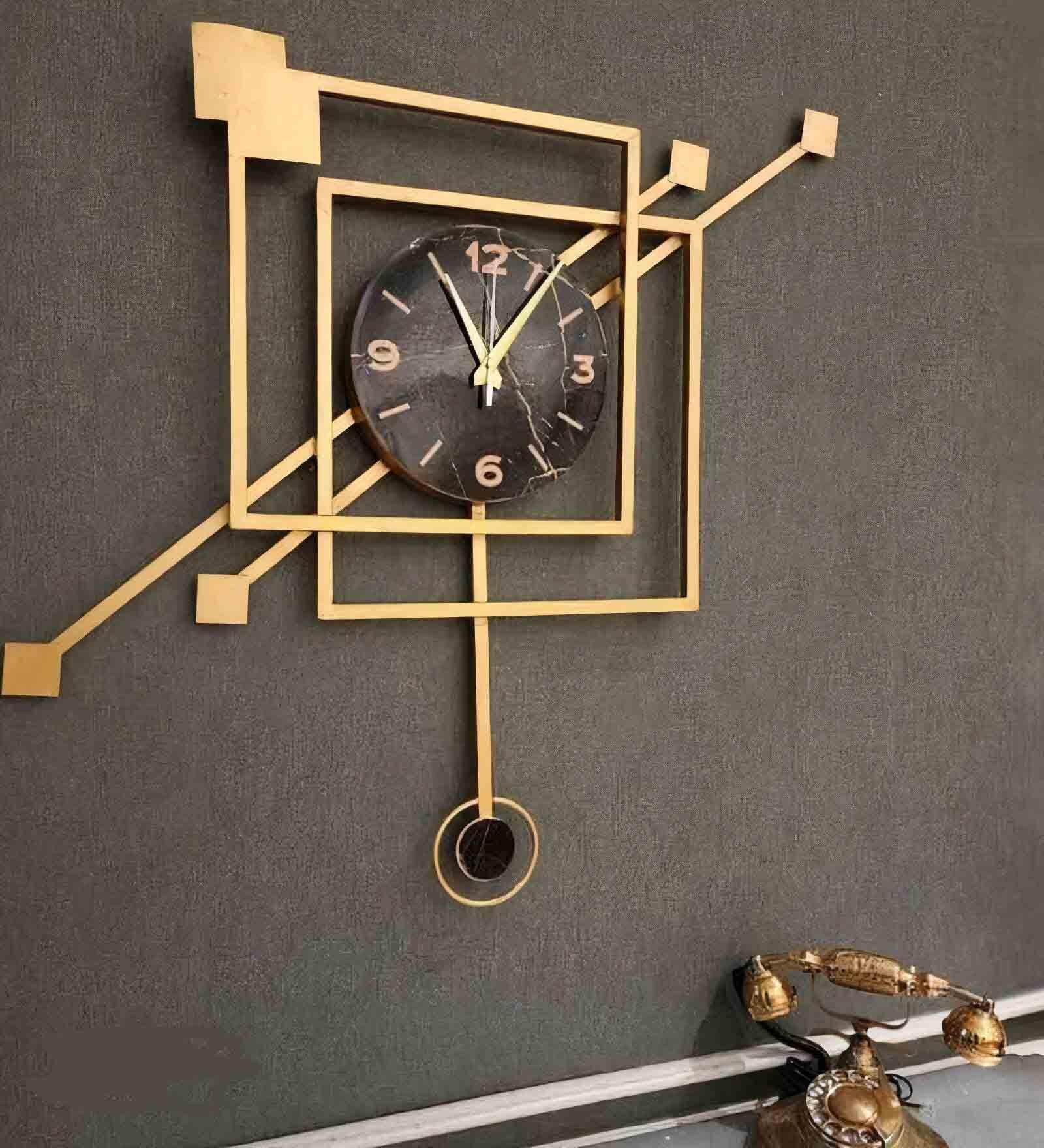 Gold Metal Square Novelty Pendulum Wall Clock