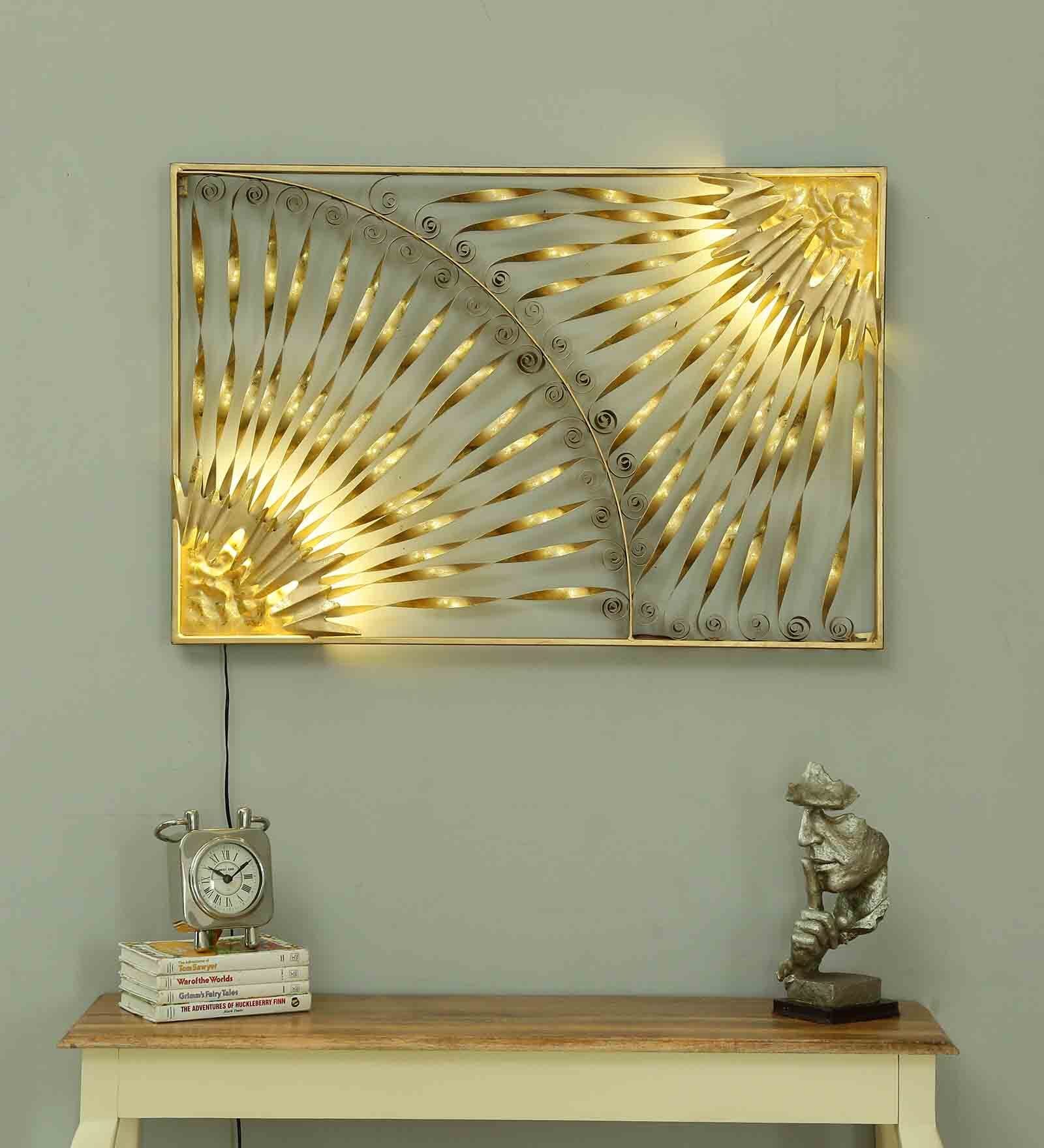 Iron Abstract Wall Art With Led In Gold