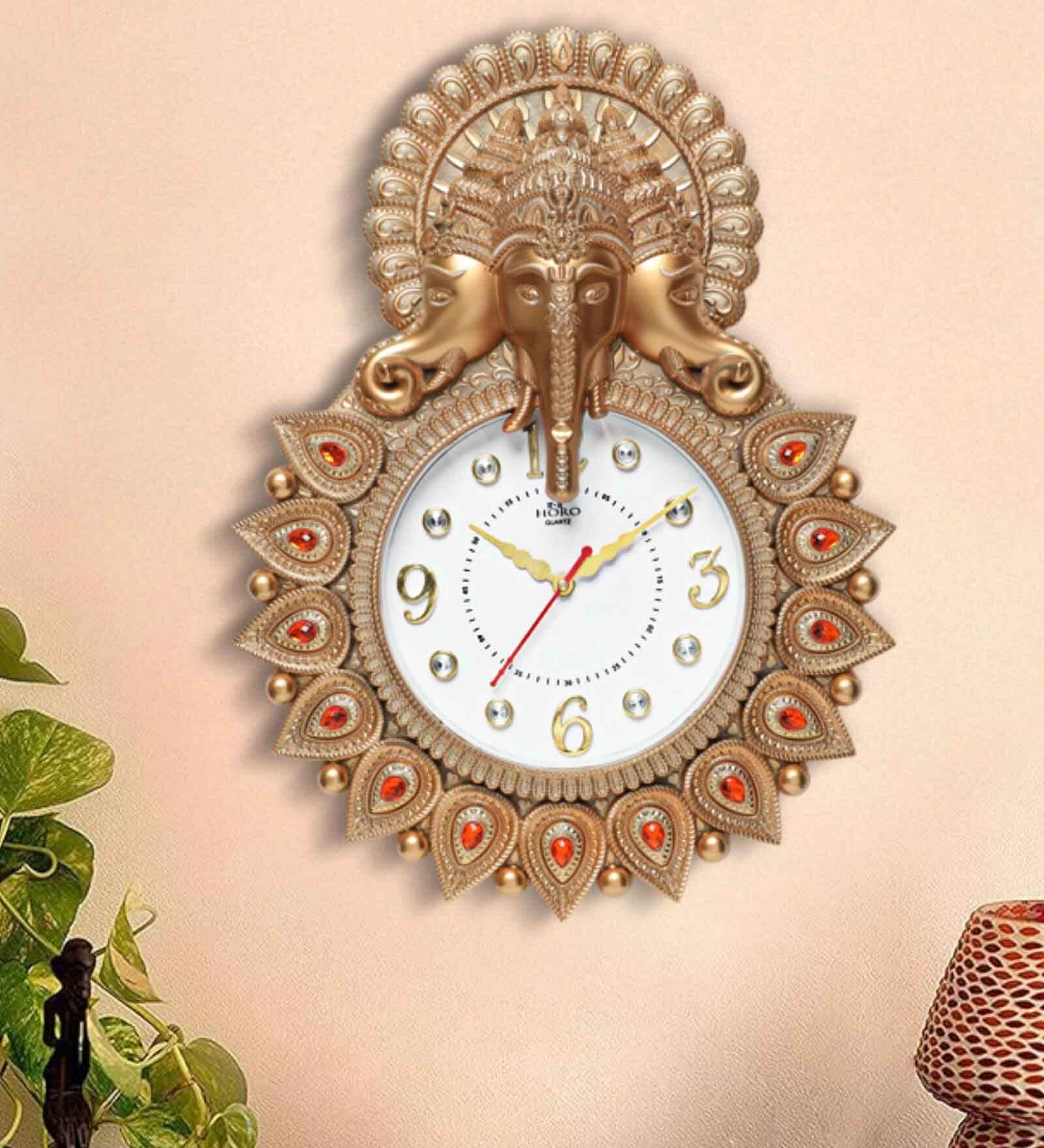 Golden Synthetic Plastic Wall Clock
