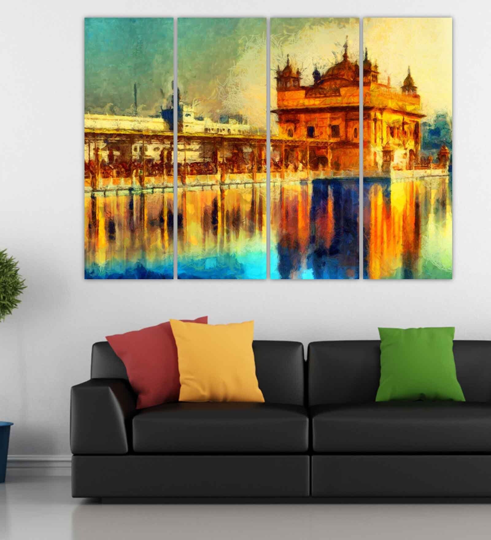 Temple Yellow Wood Framed Spiritual Art Print Set of 4