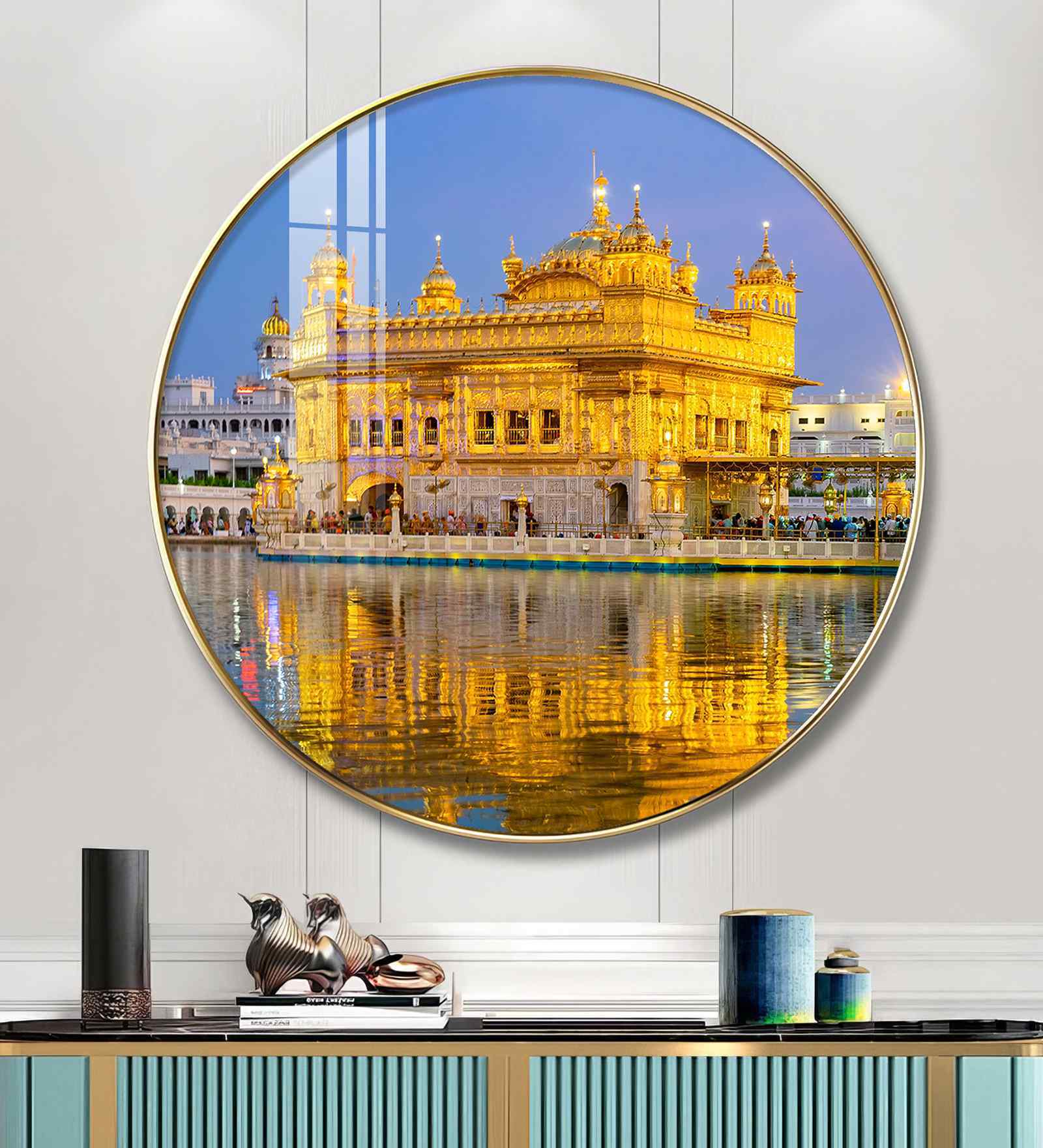 Golden Temple Acrylic Round Wall Art