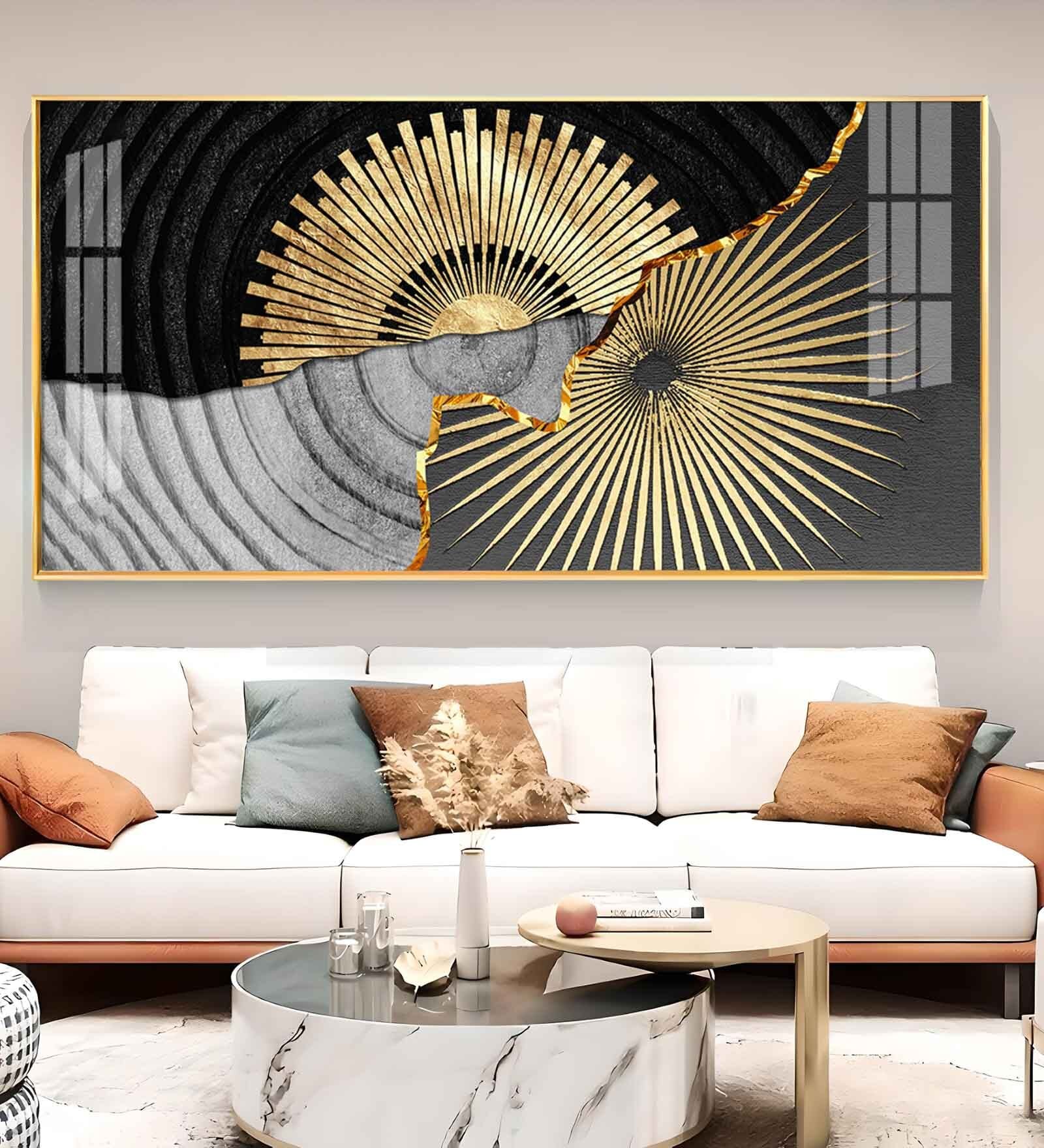 Golden Texture Fusion Glass Finish Horizontal Wall Art