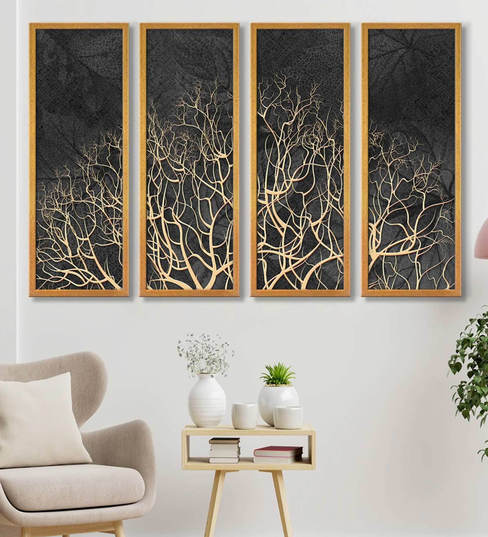 Luke Multicolour Canvas Framed Abstract Art Panel Set of 4