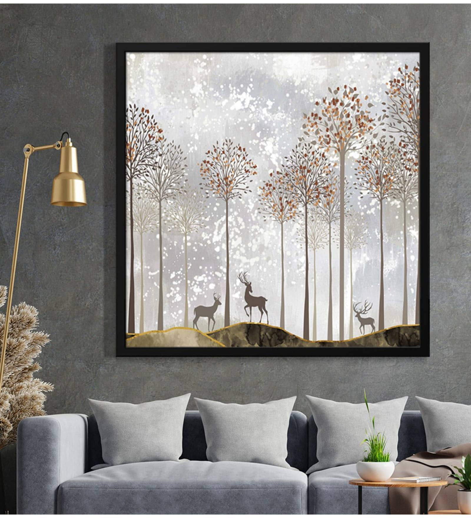 Buy Golden Tree With Golden Deer Modern Art Canvas Art Print at 5% OFF ...