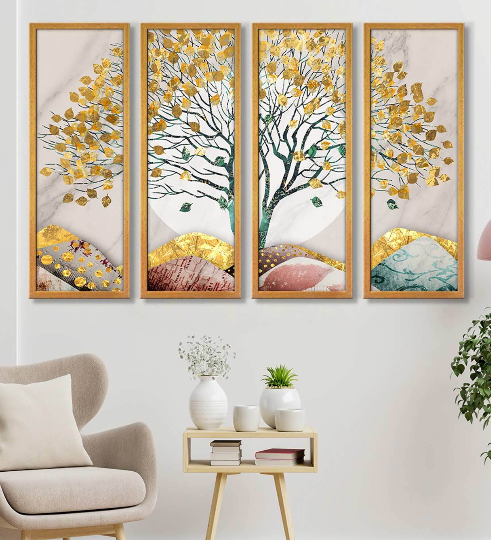 Buy Angel Daisy Multicolour Canvas Framed Landscape Art Panel Set of 4 ...