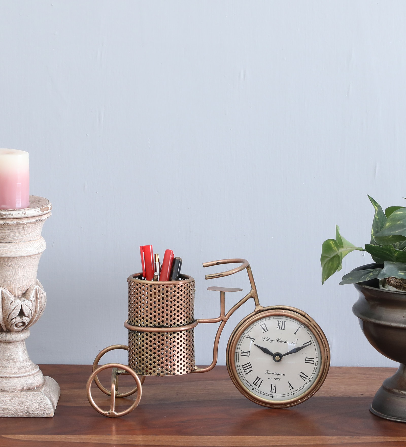 Tri Cycle Golden Iron Table Clock