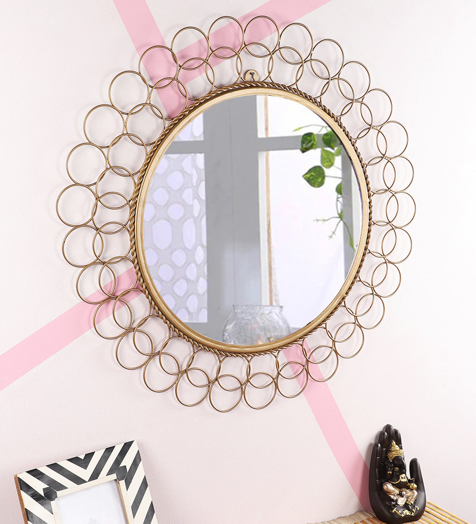Buy Golden Wall Mirror for living room by Home Sparkle Online
