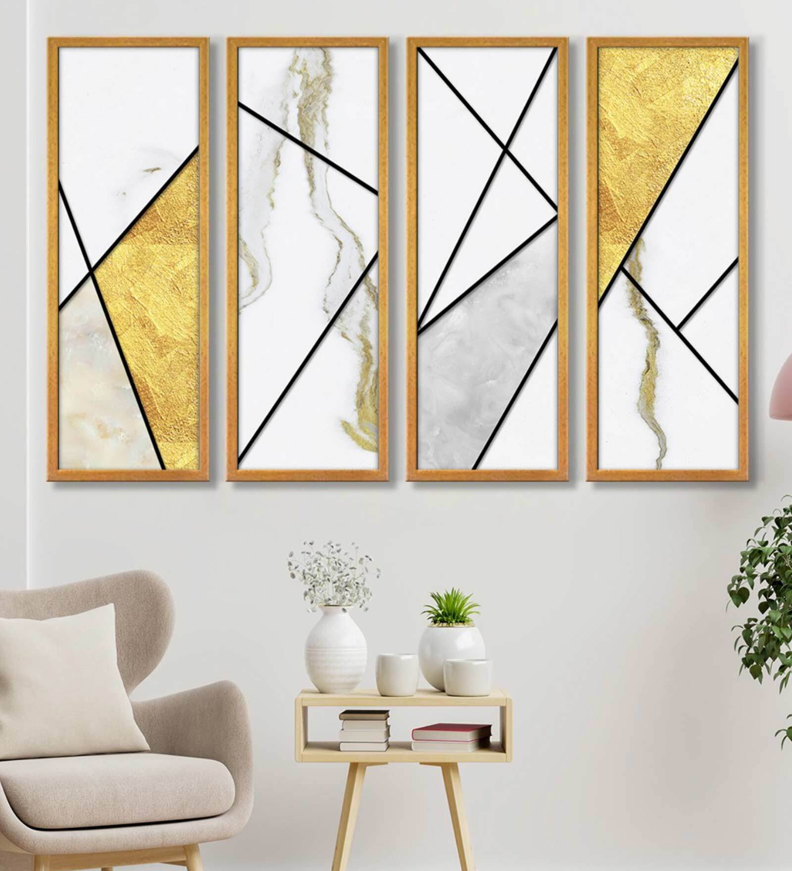 Orion Multicolour Canvas Framed Abstract Art Panel Set of 4