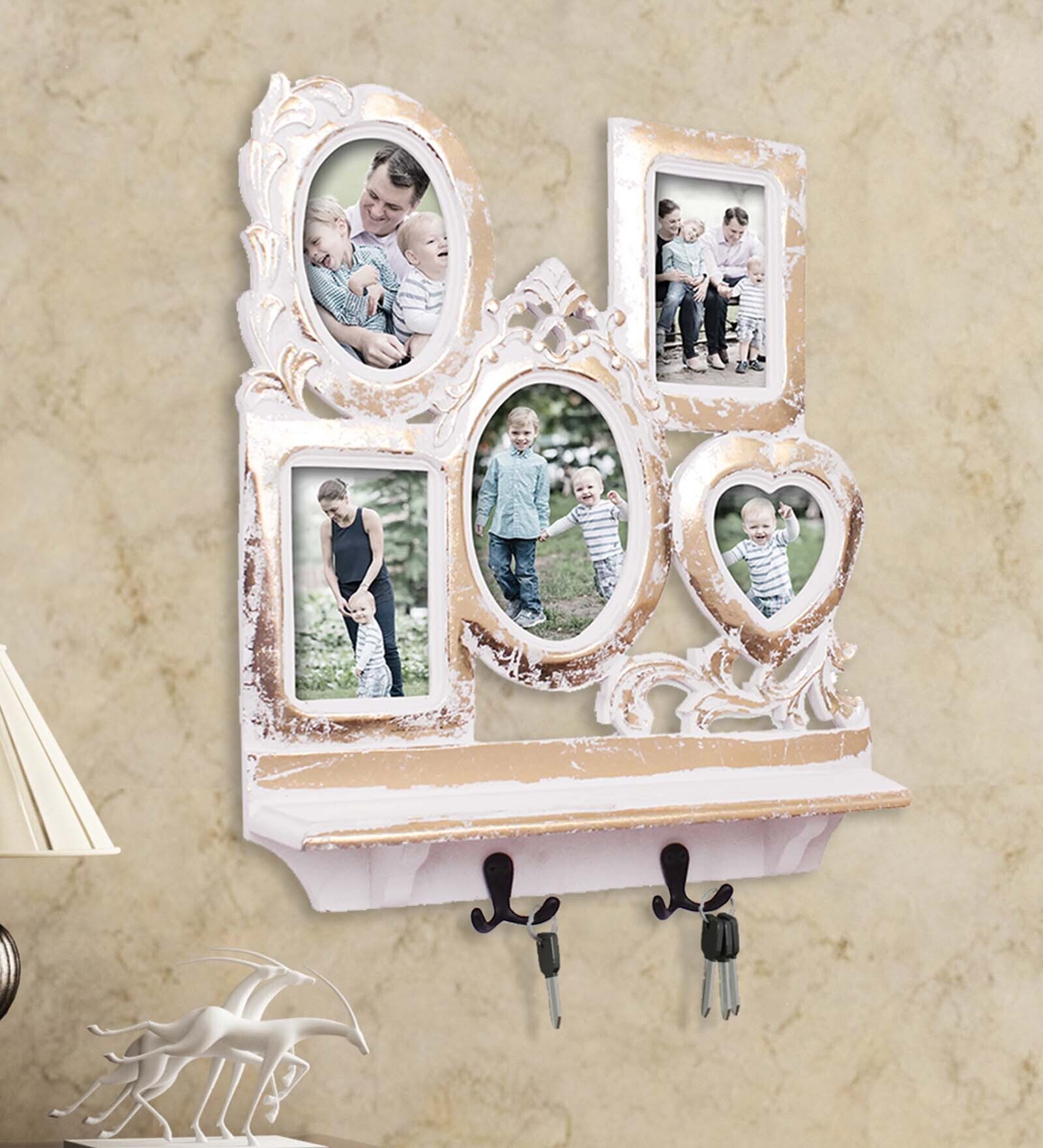 Golden White Engineered Wood Wall Shelf