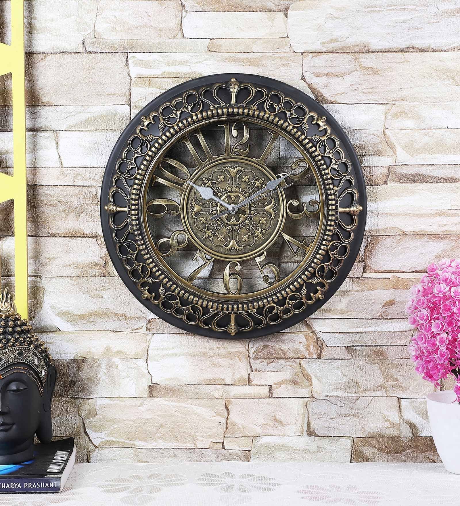 Golden Plastic Antique Metallic Look Analog Wall Clock