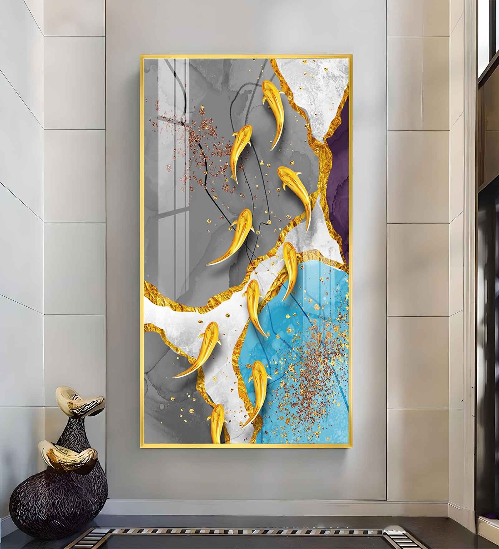 Goldfish Bowl Bliss Glass Finish Vertical Wall Art