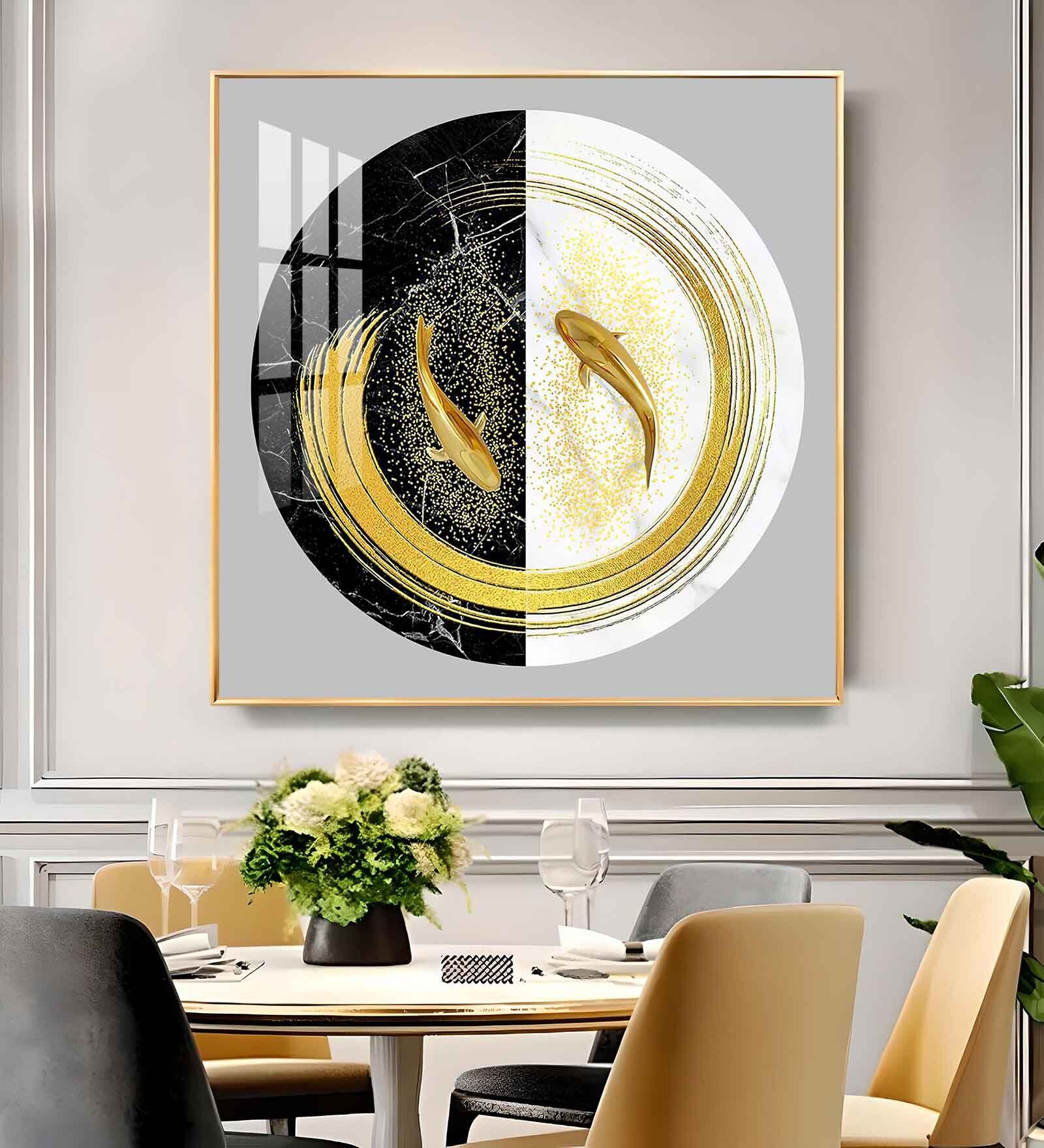 Goldfish Emblem Glass Finish Square Wall Art